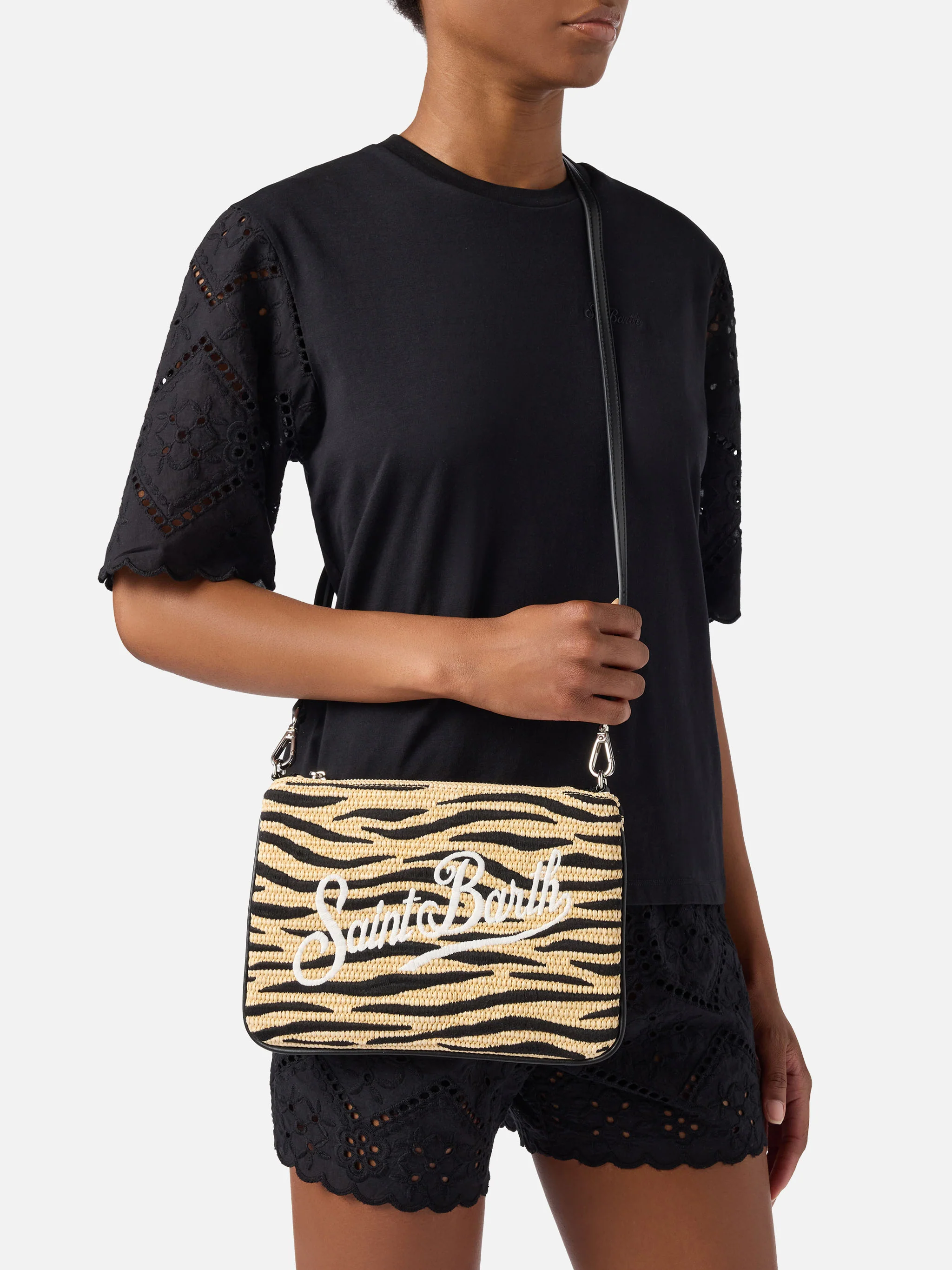 Parisienne embroidered zebra pouch with removable strap - Image 2