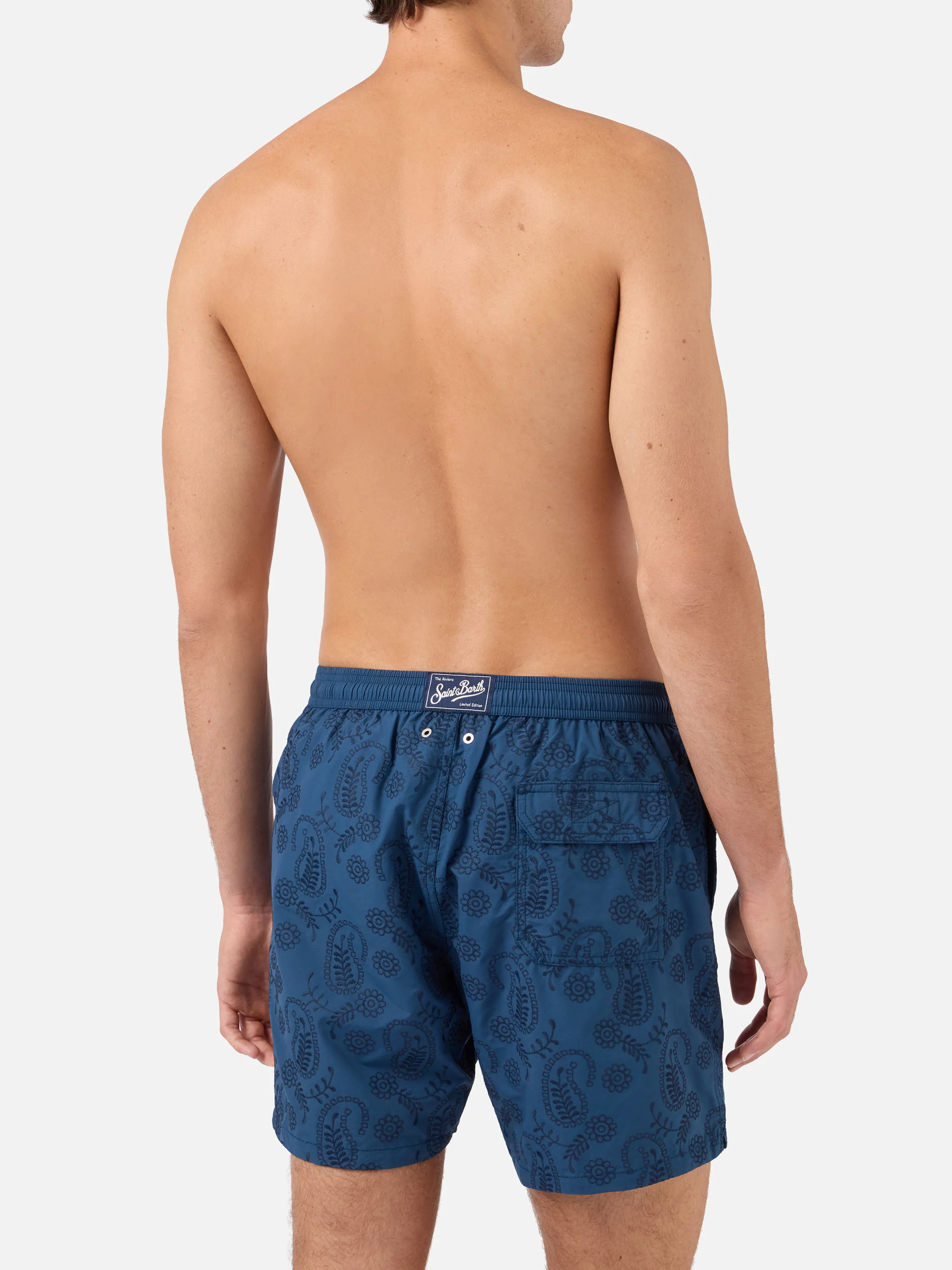 Patmos swim shorts in blue sangallo with embroidery - Image 5