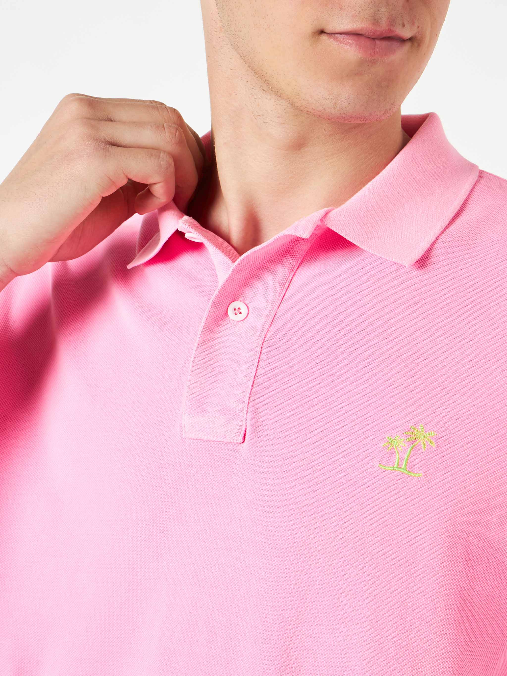 Pink piquet polo with St. Barth logo and vintage effect - Image 2
