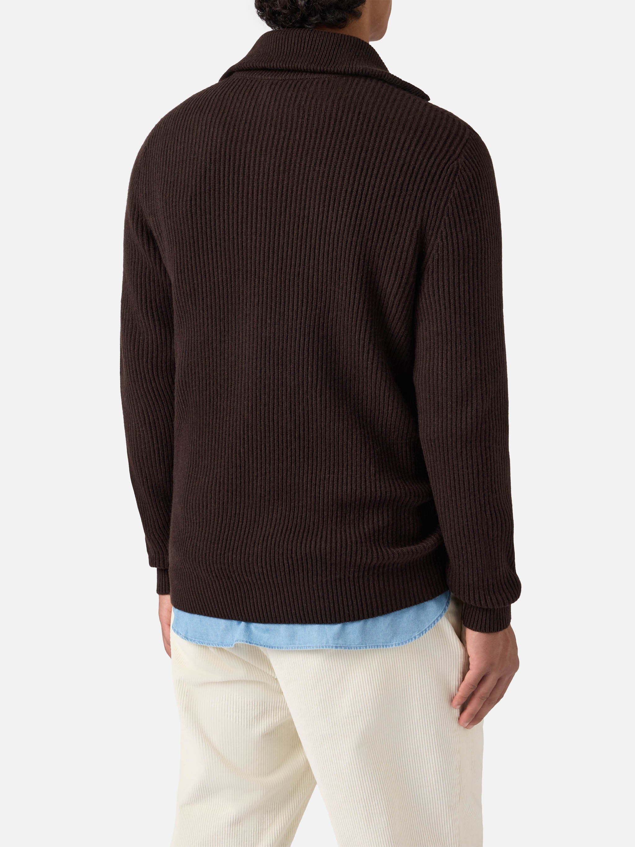 Preston pure-wool full-zip cardigan in dark brown - Image 3