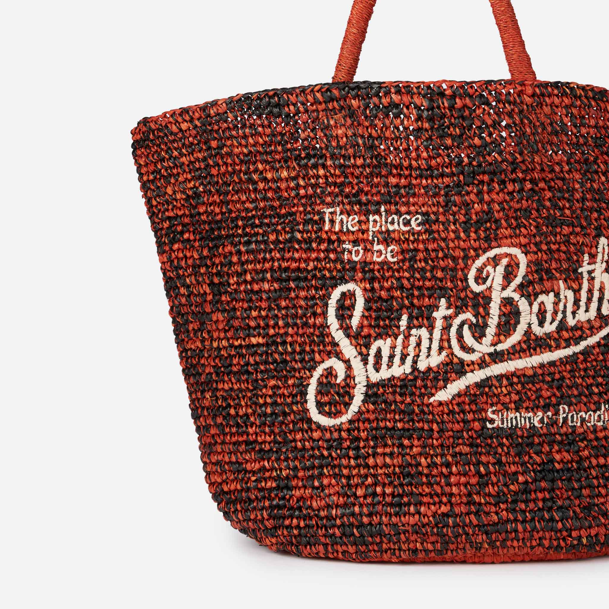Raffia black and orange bag with front embroidery - Image 2