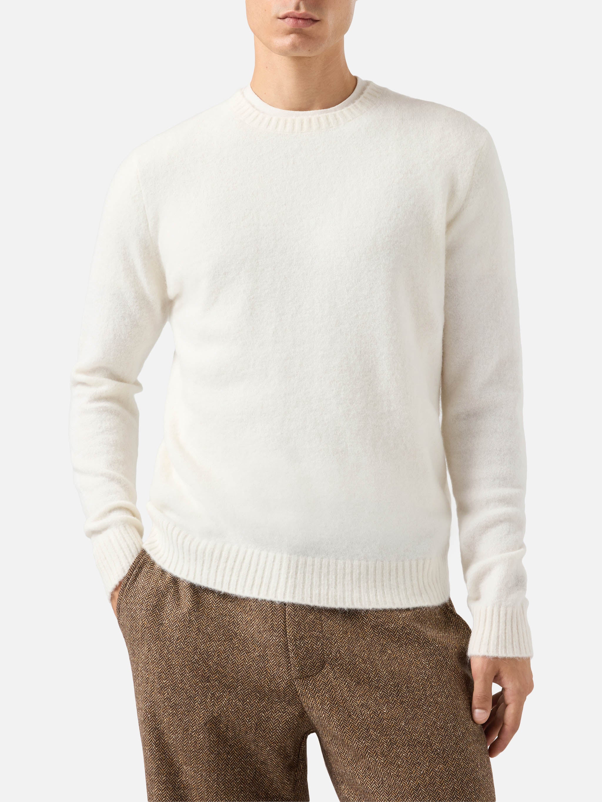 Crewneck sweater Regent in white STRETCH ALPACA