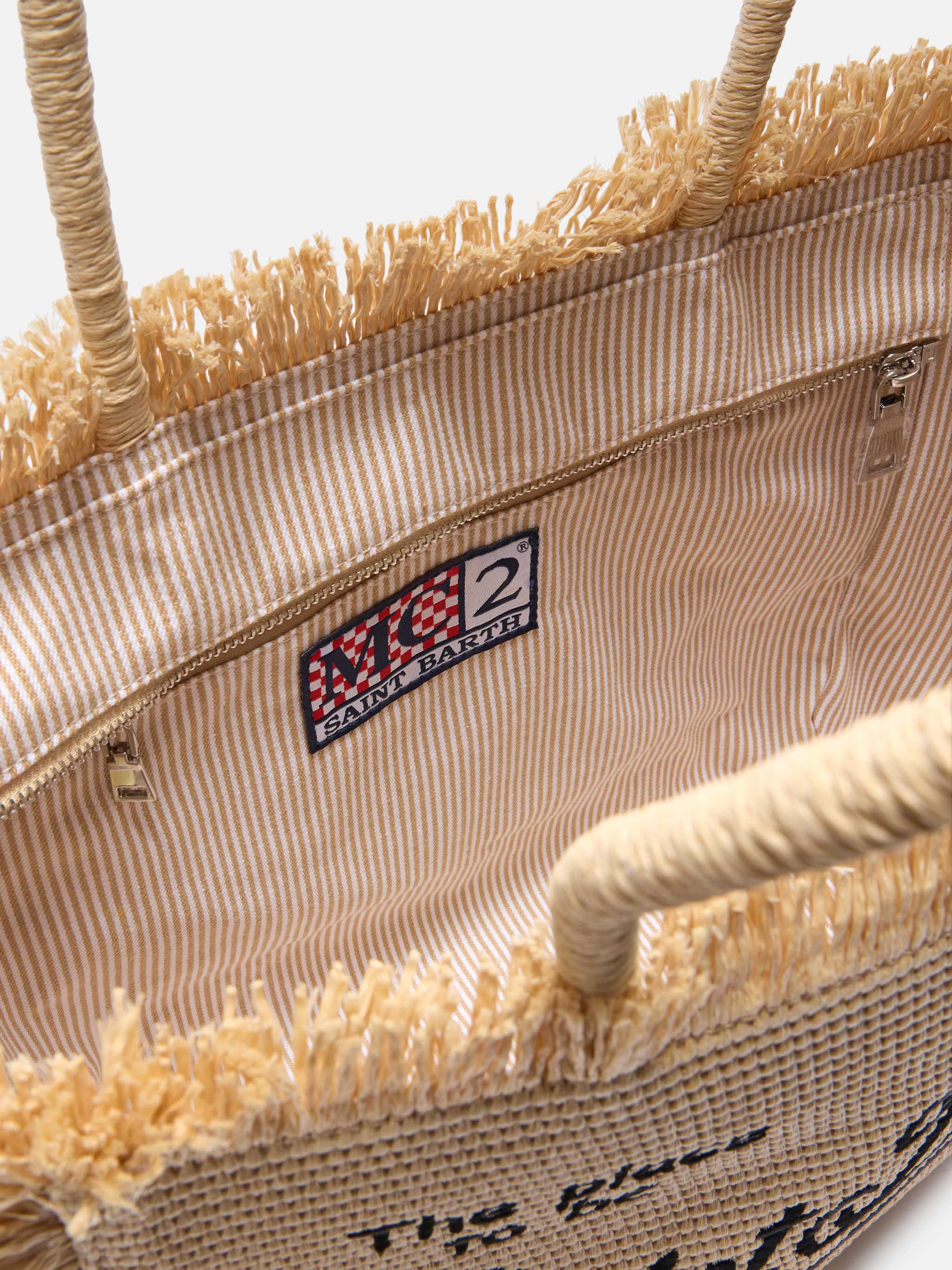 Regular Vanity straw effect bag with contrasting embroidered logo - Image 5