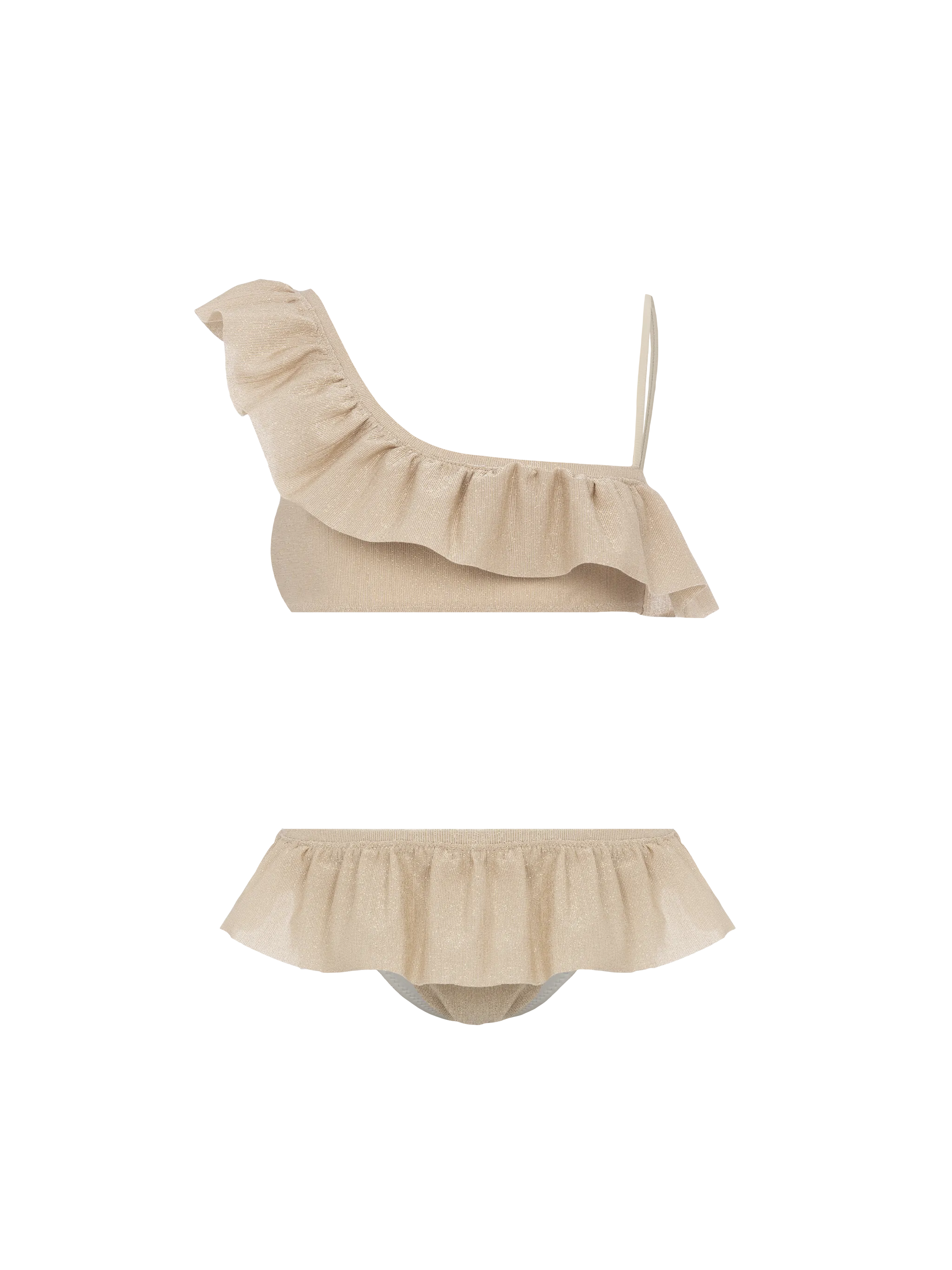 Rey one-shoulder lurex ruffled bikini