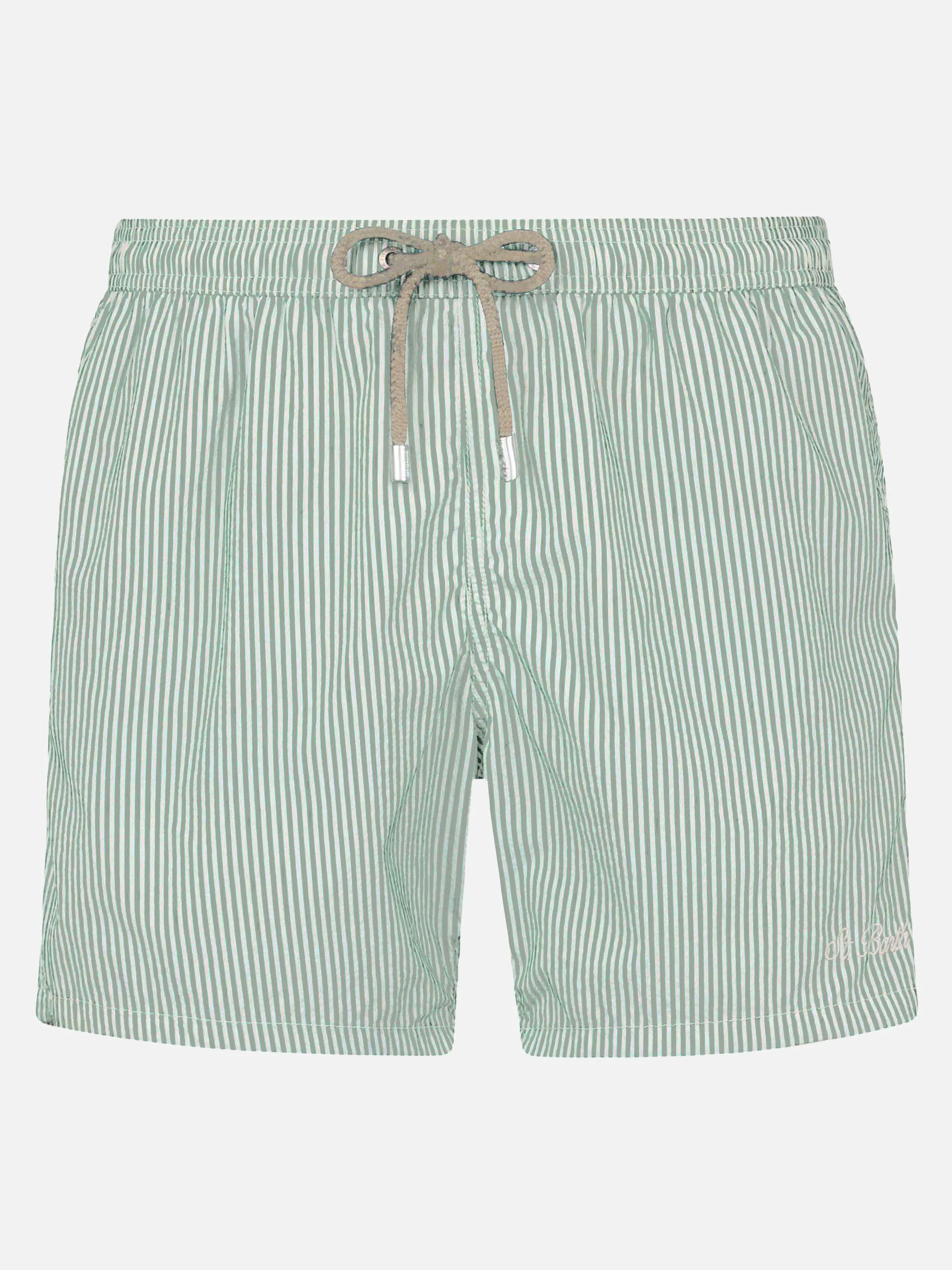Seersucker sage green striped classic light swim shorts Patmos