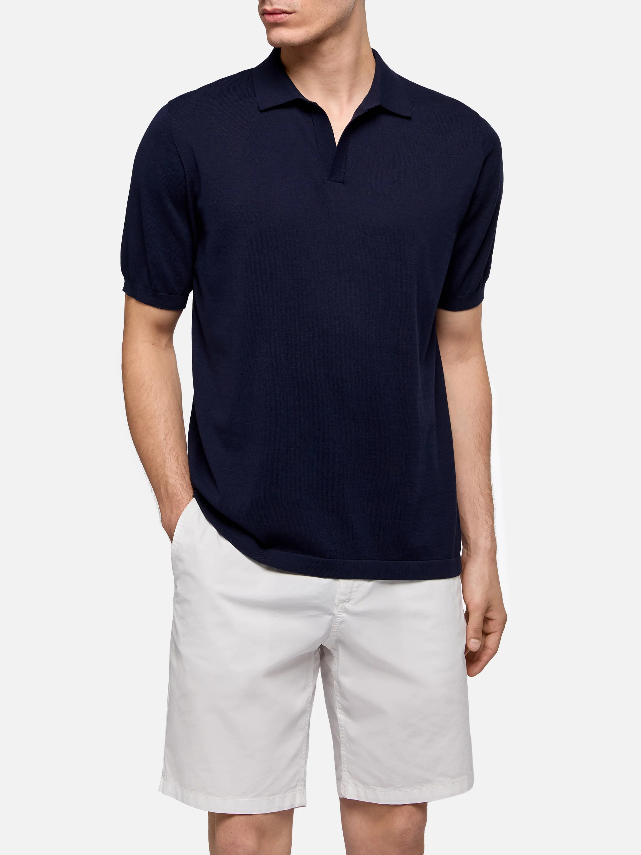 Sloan navy blue buttonless knitted polo shirt