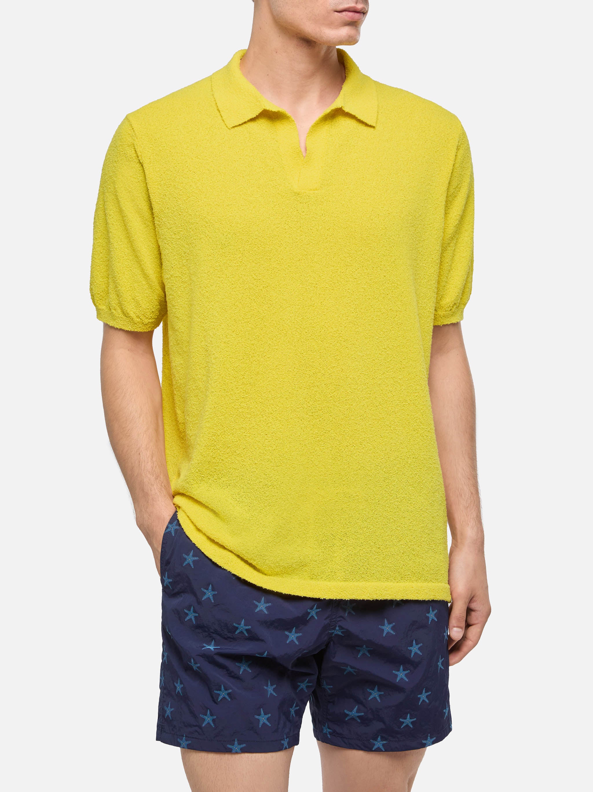 Sloan yellow buttonless terry polo shirt