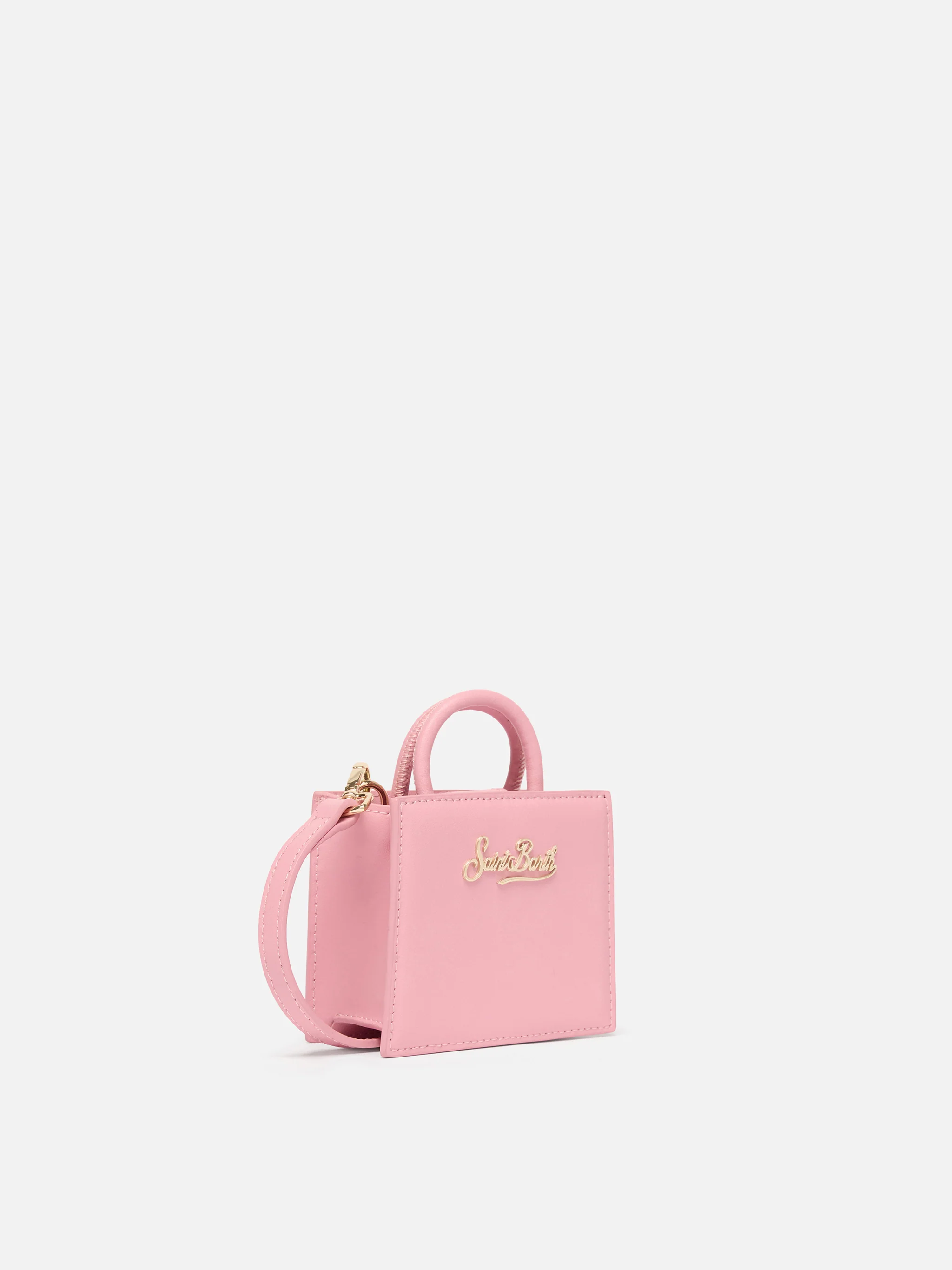 Structured Shop micro bag in pink smooth leather with metal tag - Image 3