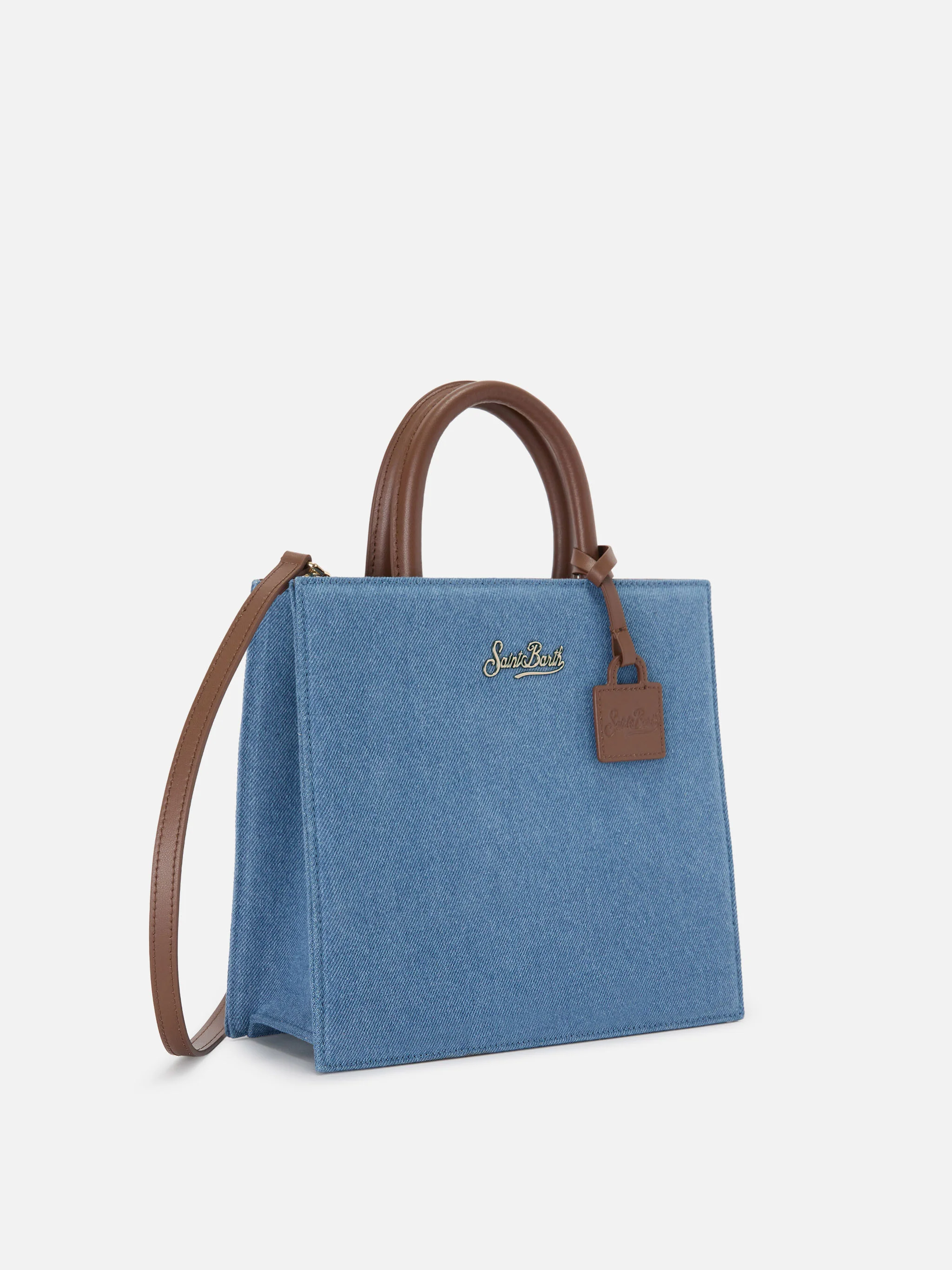 Structured Shop Midi bag in denim with leather details - Image 3