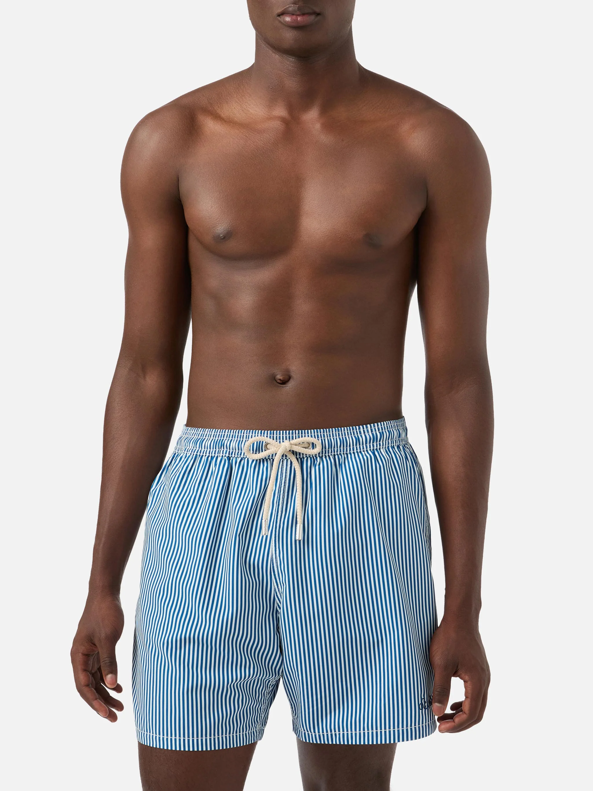 Syros swim shorts with white and blue striped pattern - Image 3