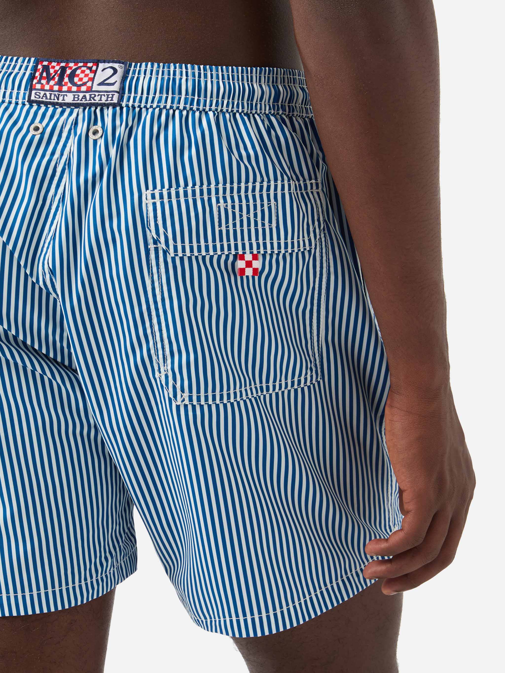 Syros swim shorts with white and blue striped pattern - Image 6