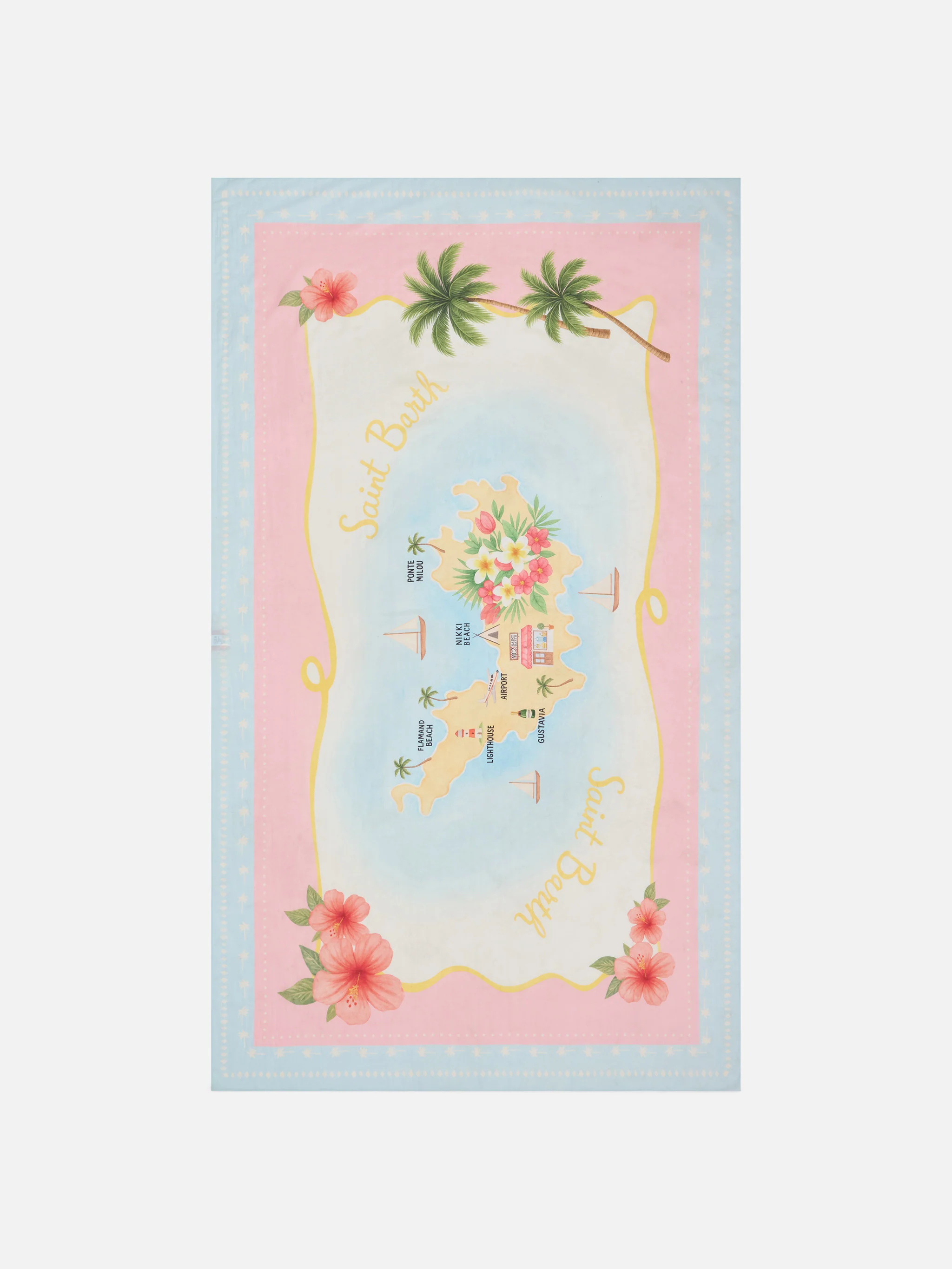 Thaiti long pareo in silk blend with St. Barth map print
