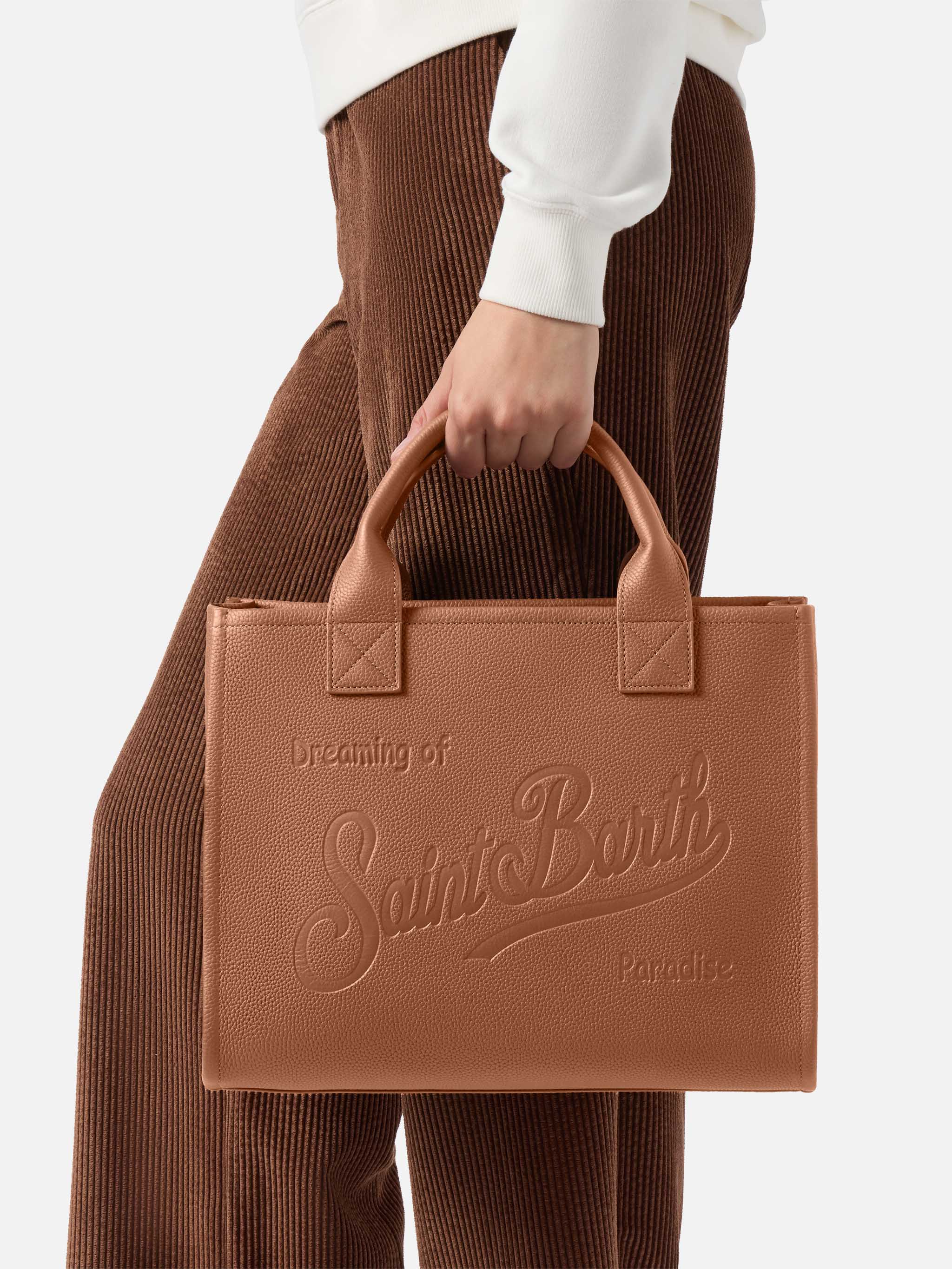 Vanity Bag Large Shoulder Bag in camel hammered leather - Image 2