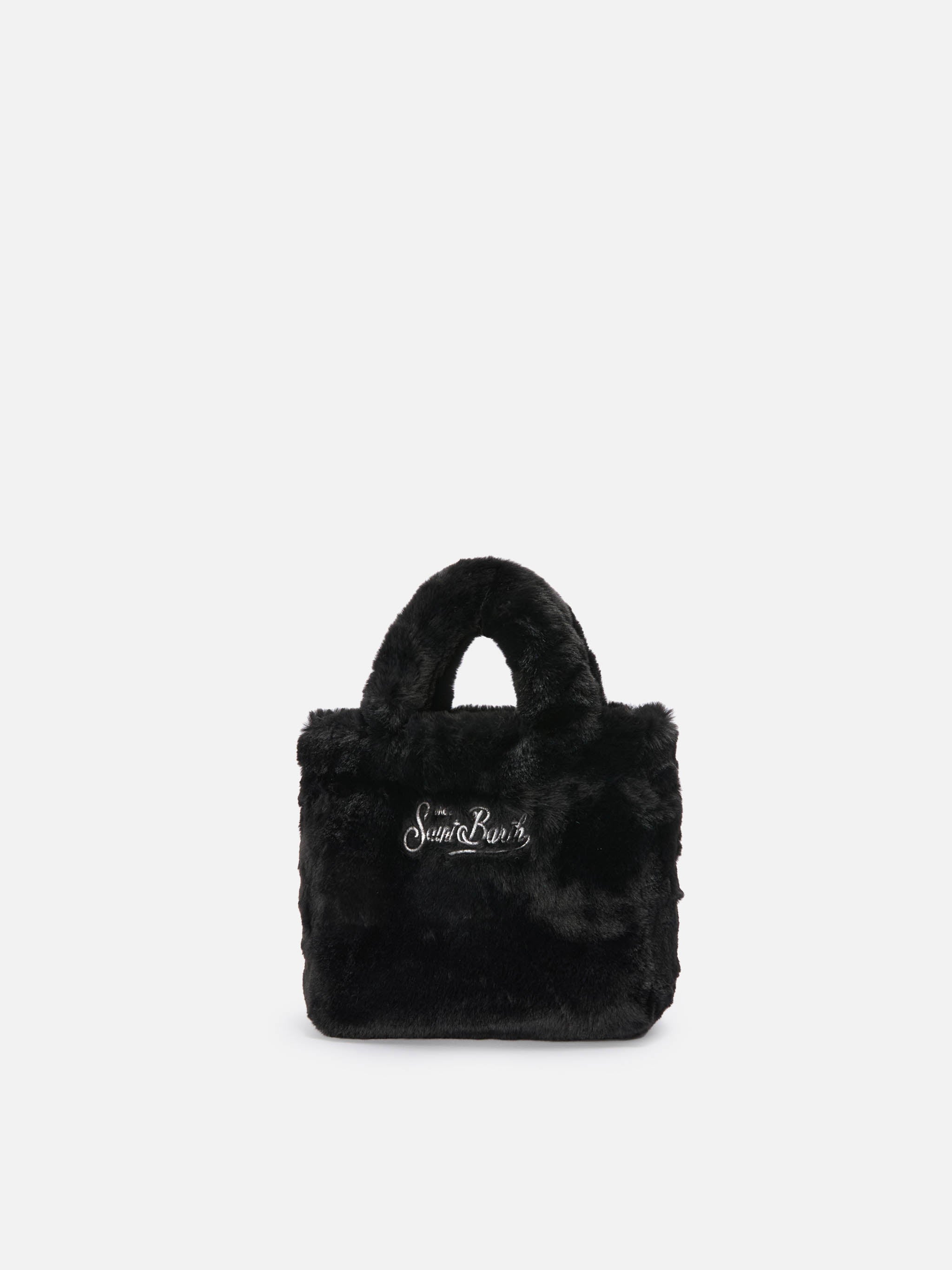 Vanity Mini Soft Handbag in black faux fur - Image 4