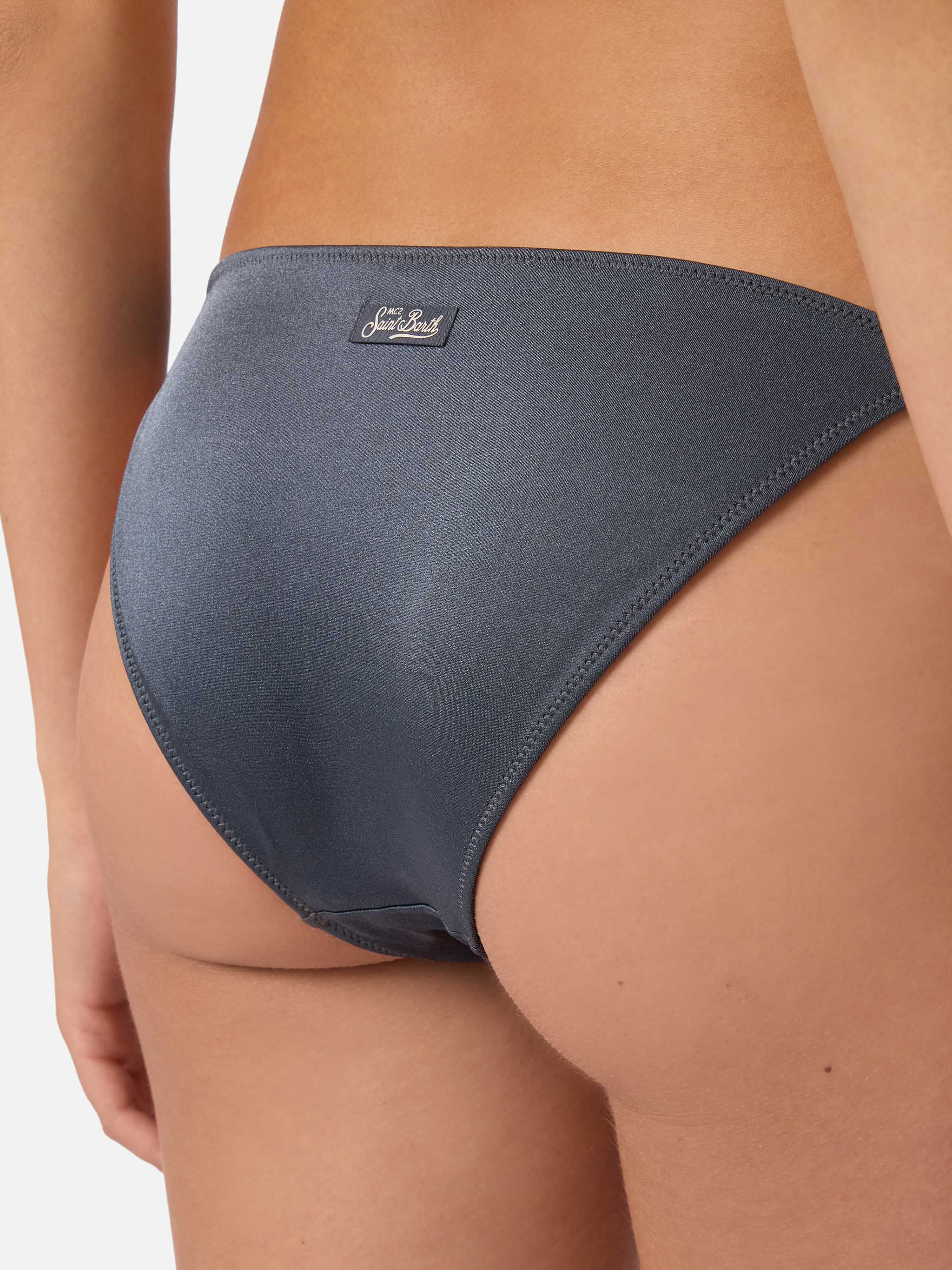 Virgo classic bikini bottoms in dark grey glossy-finish fabric with charm details - Image 2