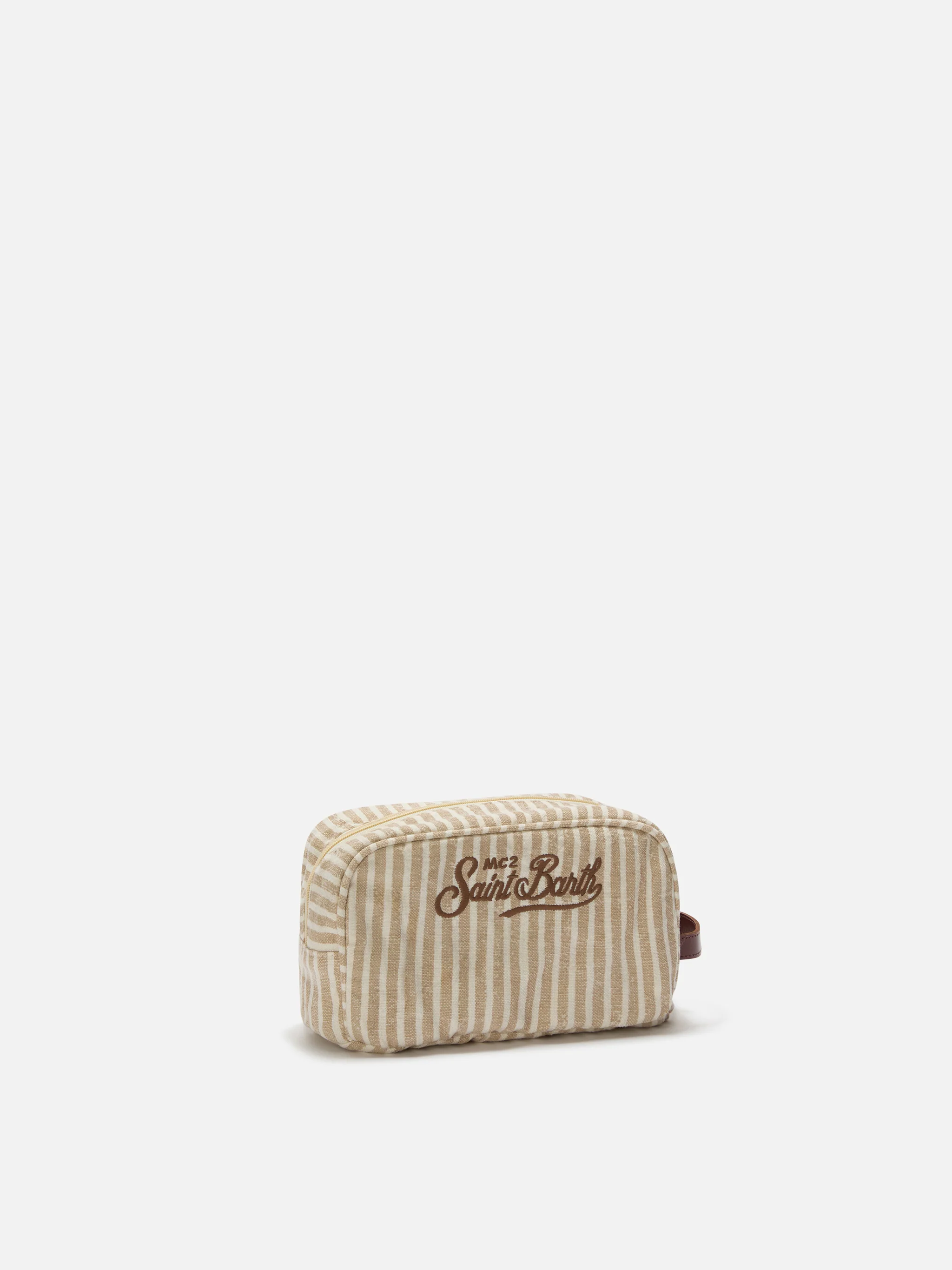 Westwood linen beauty bag with beige and white striped pattern - Image 2