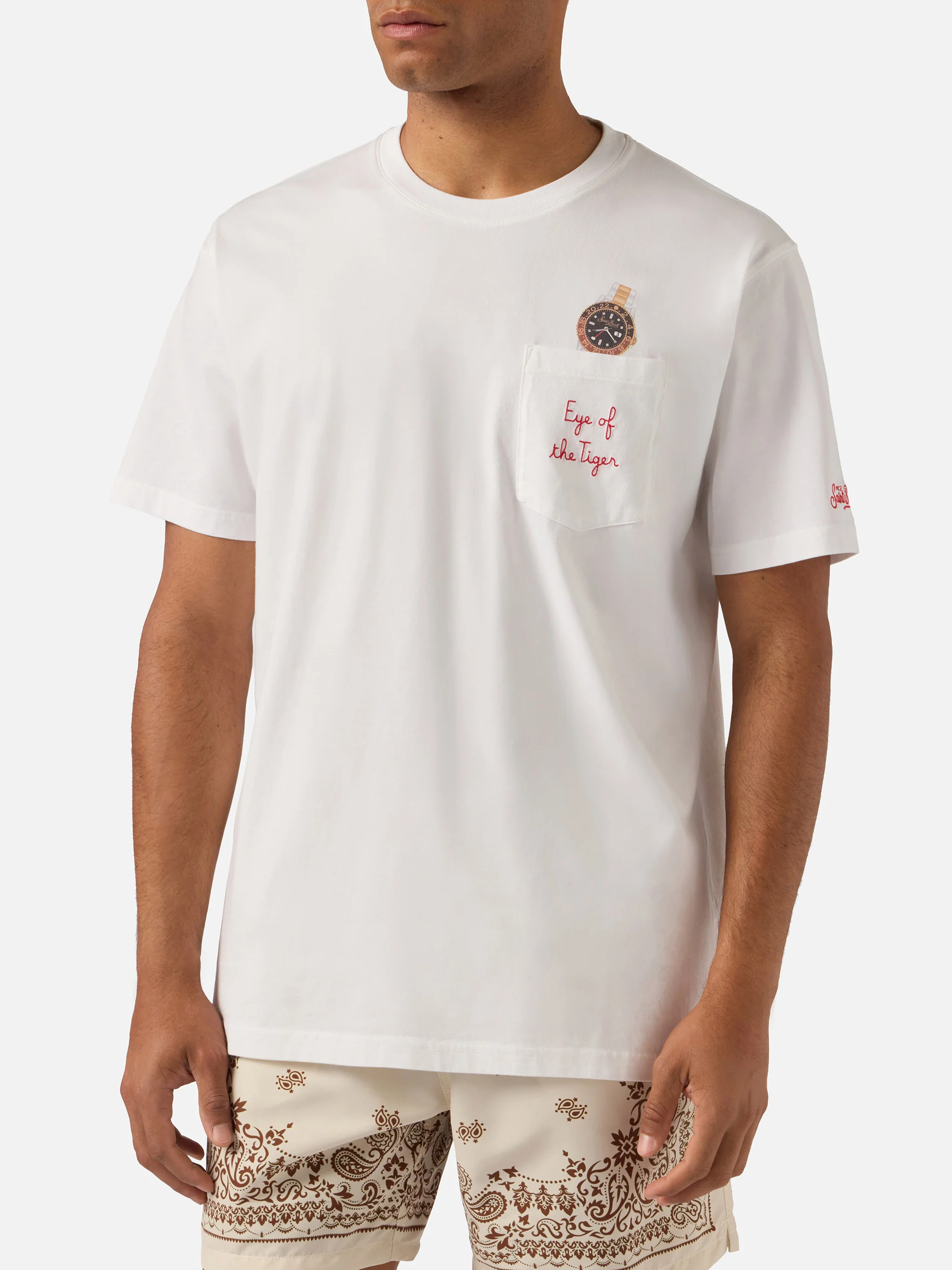 White Austin t-shirt with watch and Eye Of The Tiger embroidery - Image 3