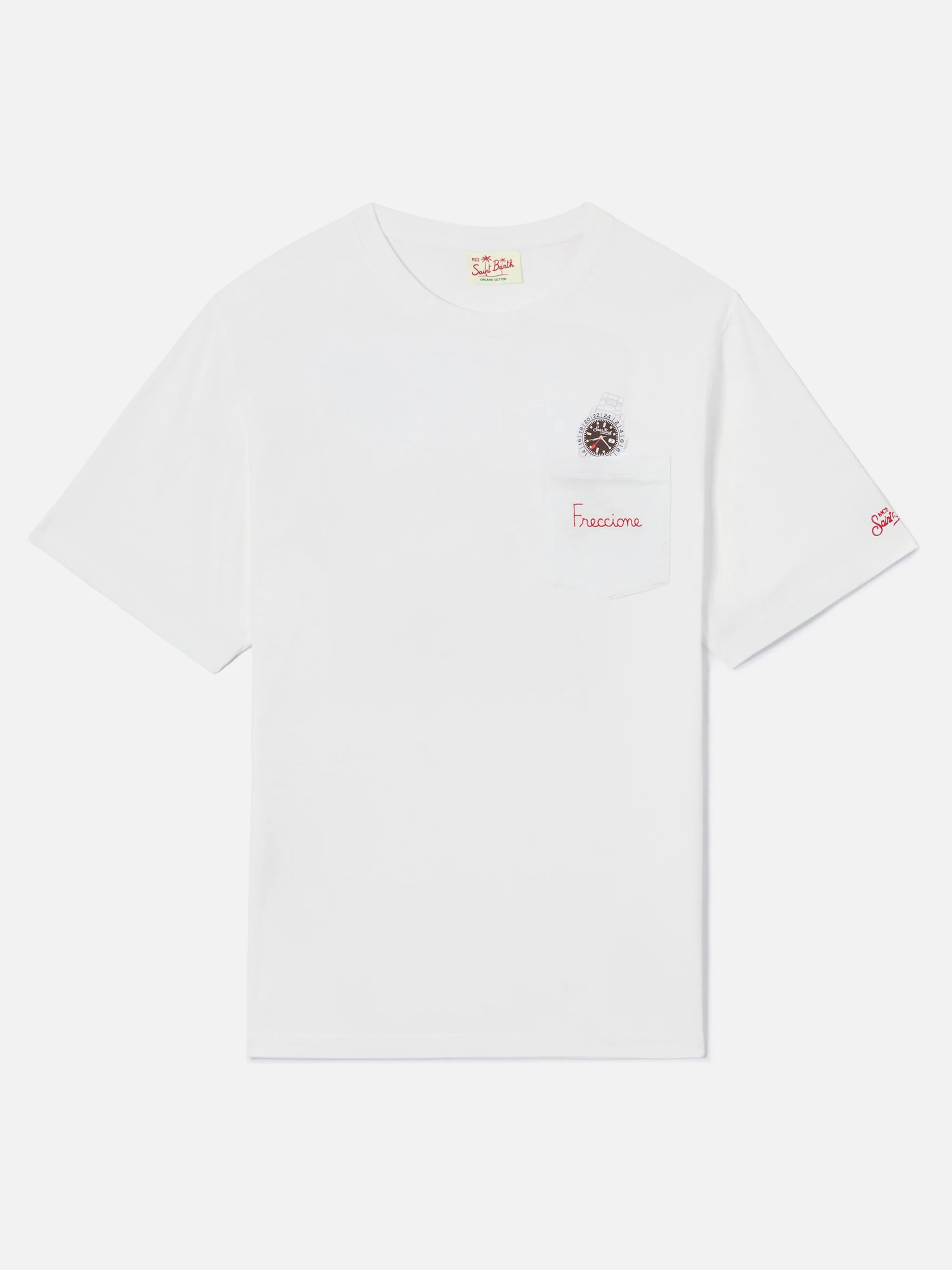White Austin t-shirt with watch and Freccione embroidery - Image 5