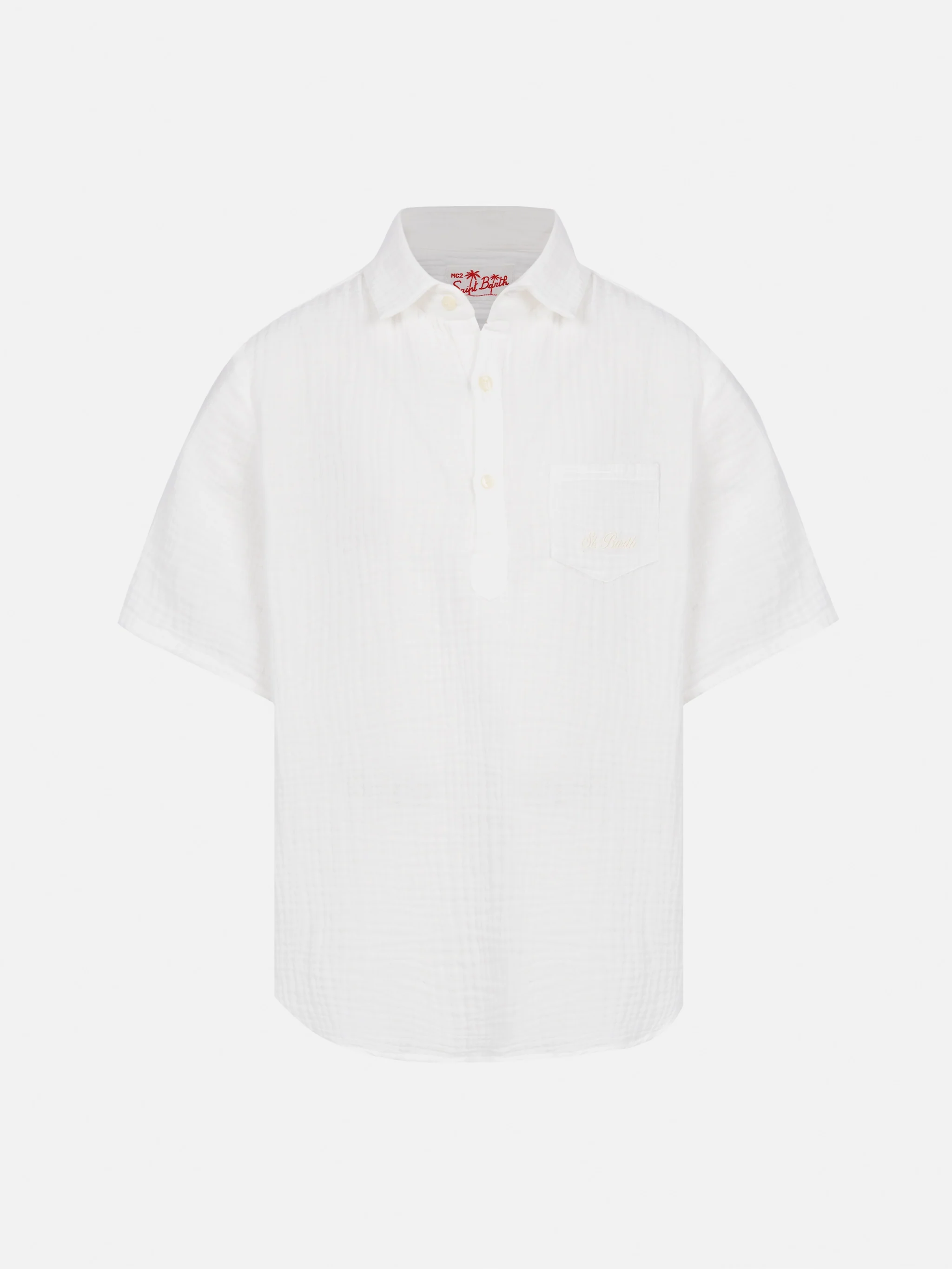 White cotton gauze polo shirt Madeira