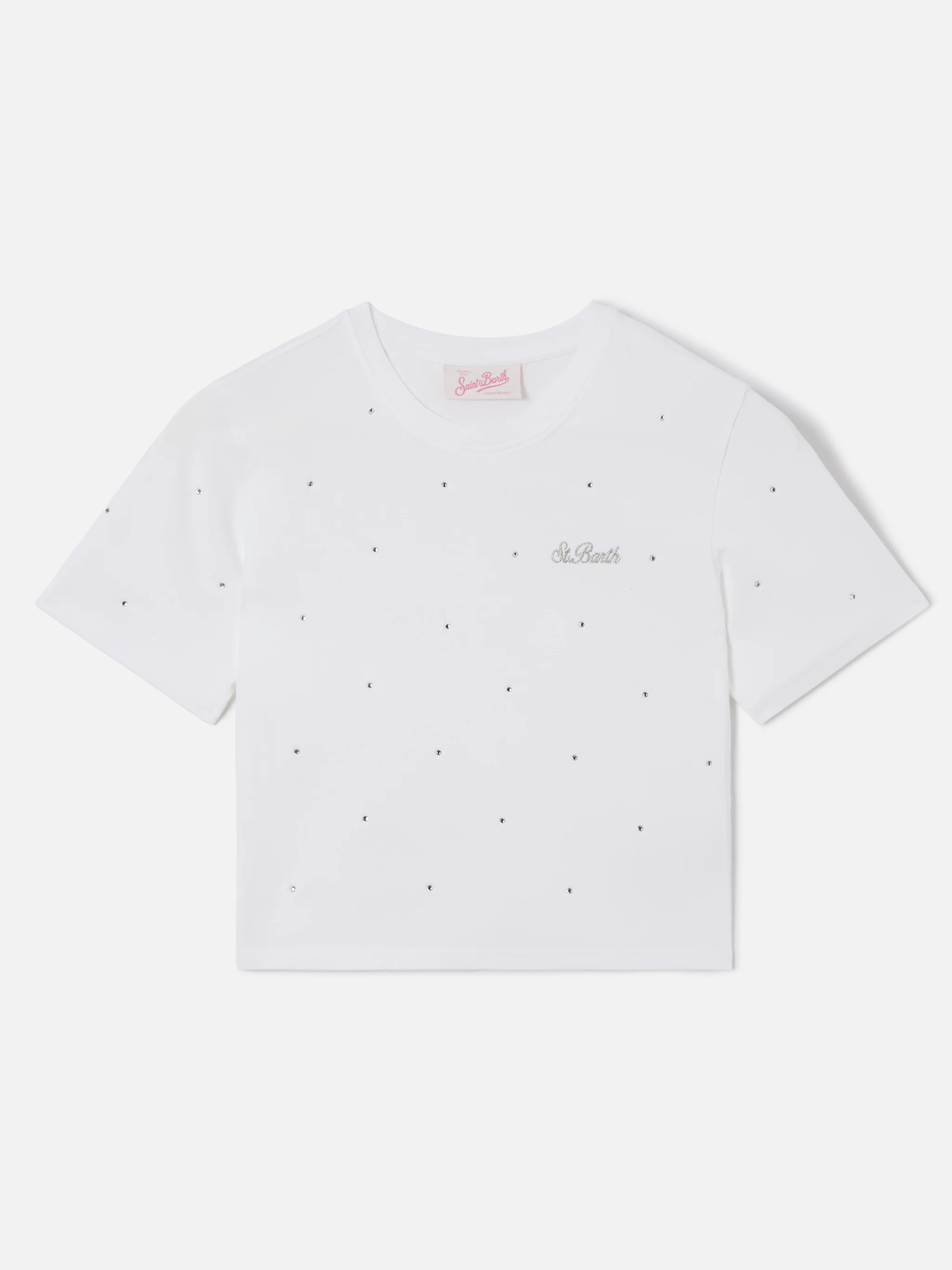White cotton Nives T-shirt with all-over rhinestones - Image 6