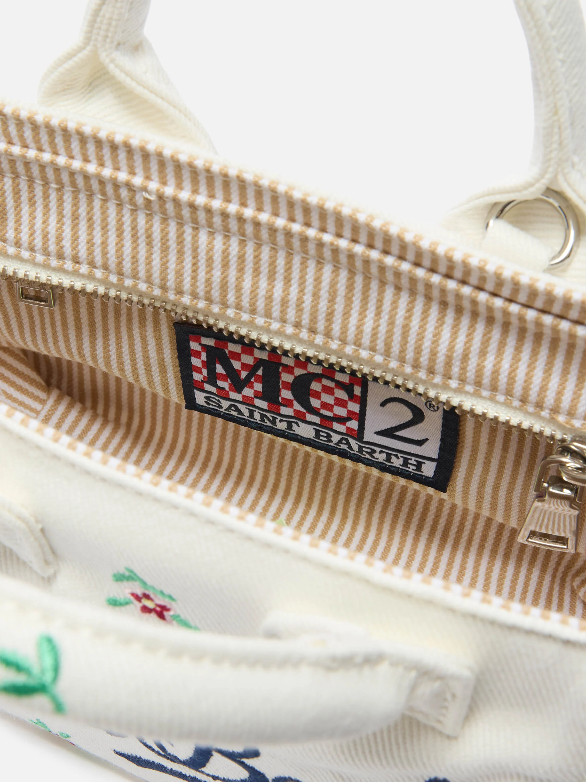 White denim Vanity mini volant bag with embroidered flowers - Image 5