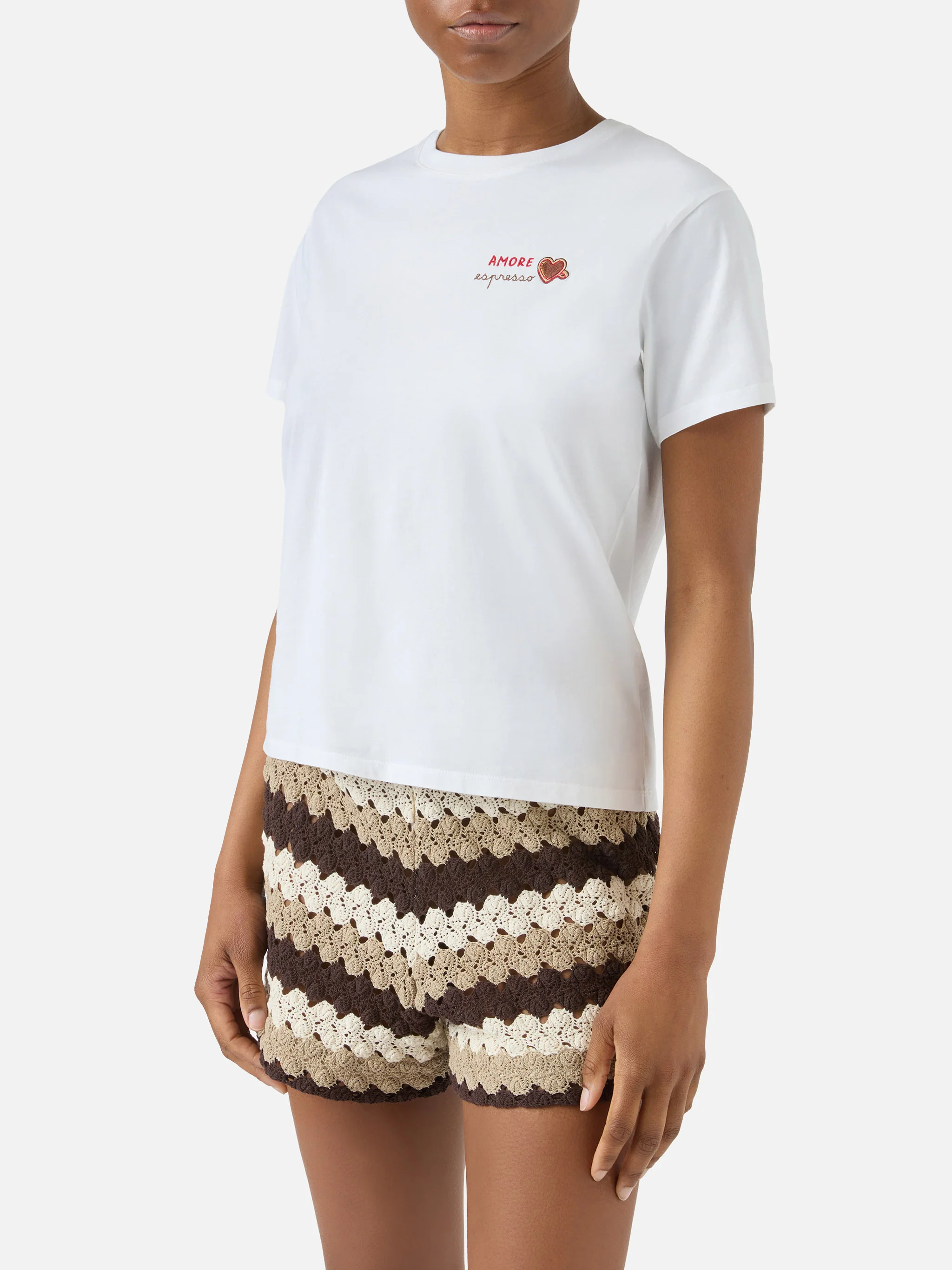 White Emilie T-shirt with Amore Espresso embroidery - Image 2