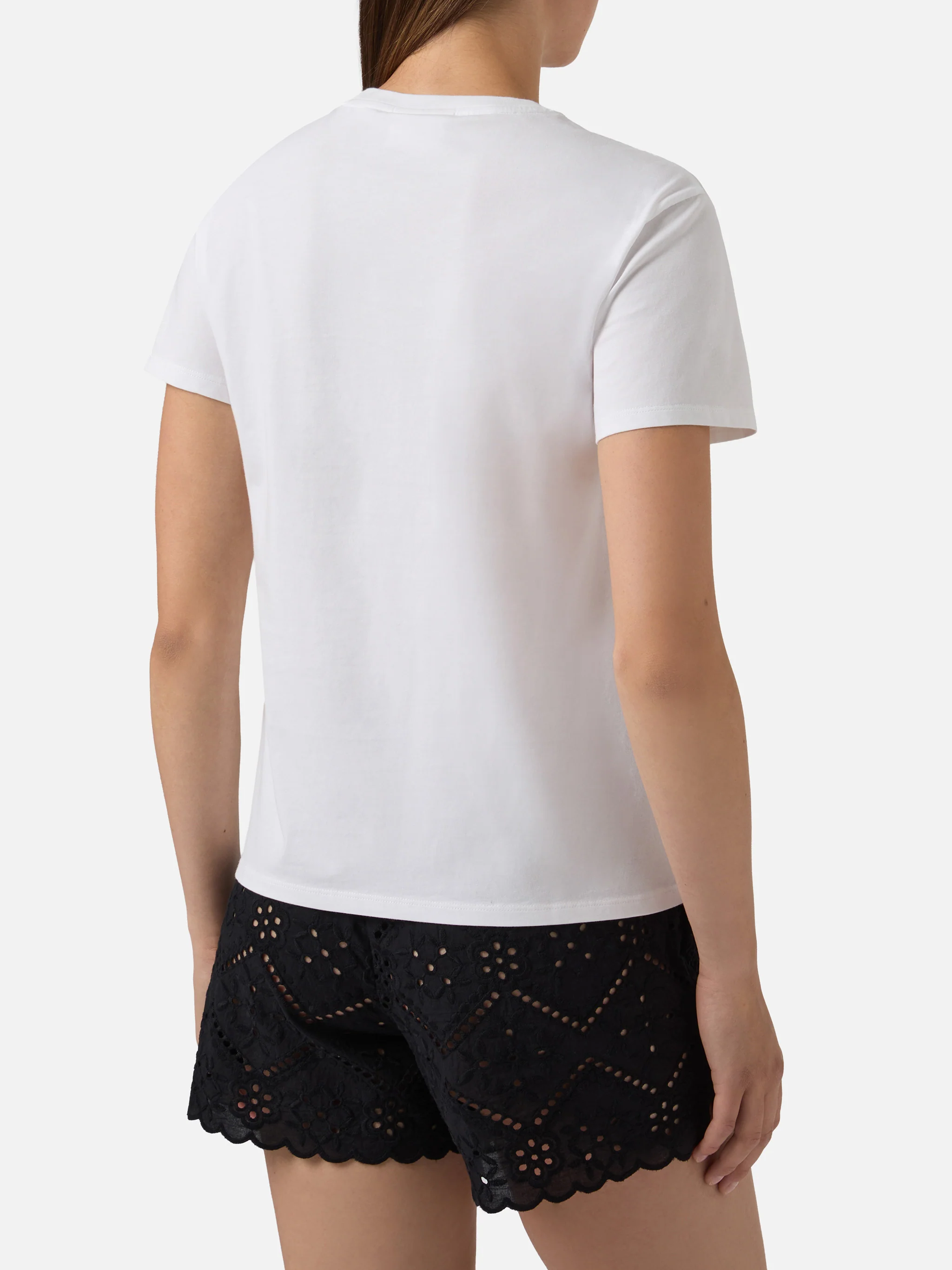 White Emilie T-shirt with + Borse che occhiaie embroidery and rhinestones - Image 3