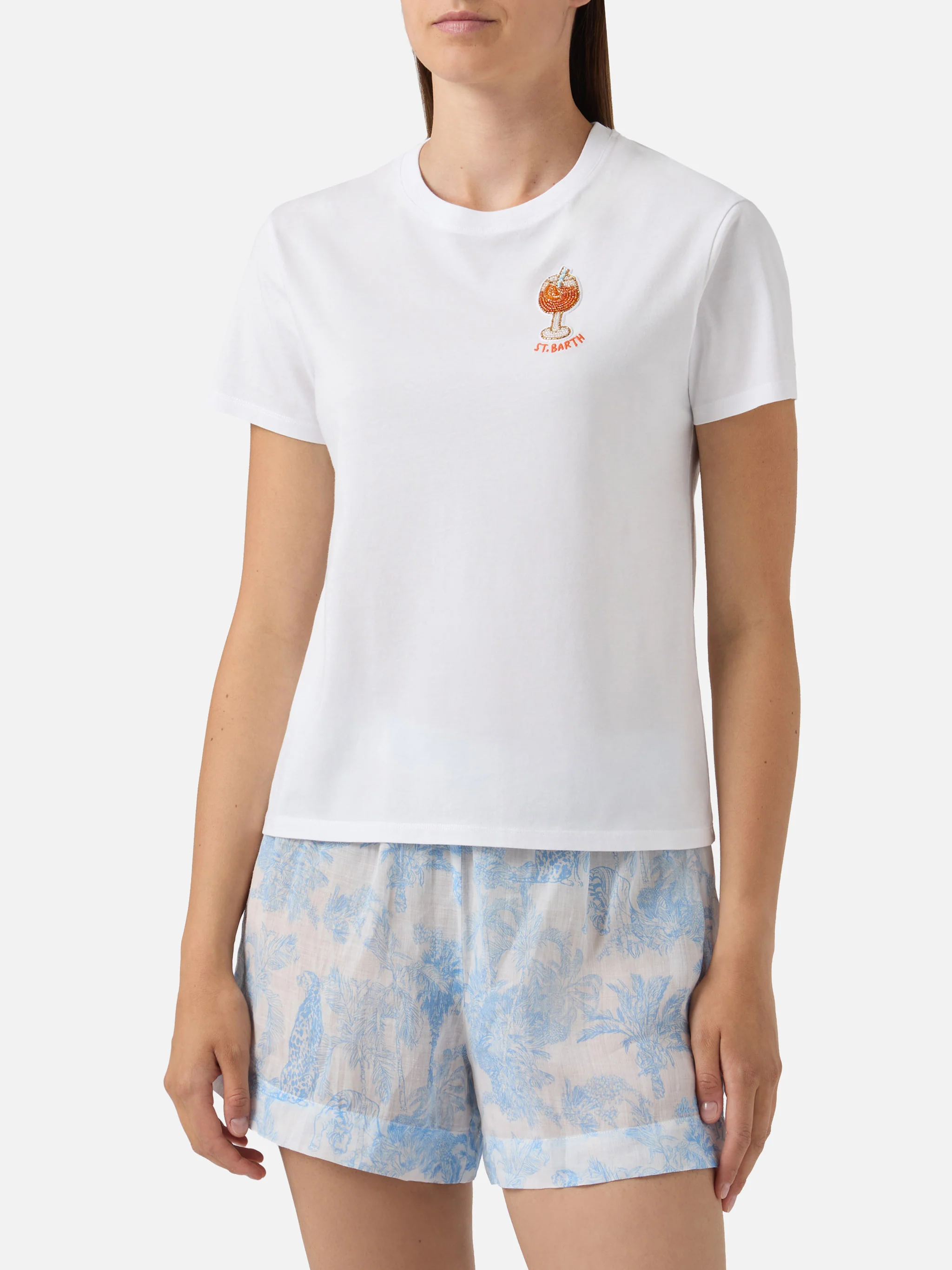 White Emilie T-shirt with cocktail bead embroidery - Image 2
