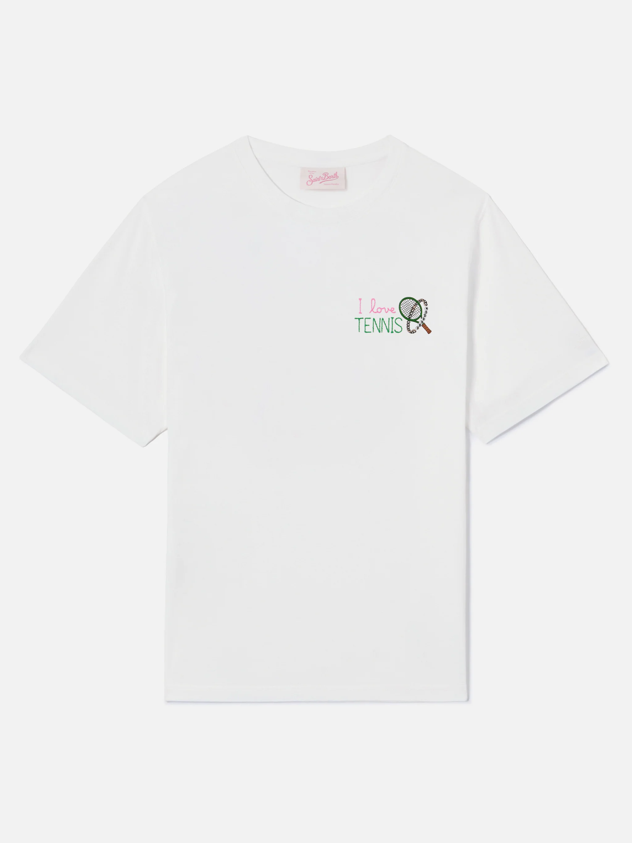 White Emilie T-shirt with I Love Tennis embroidery and rhinestones - Image 4
