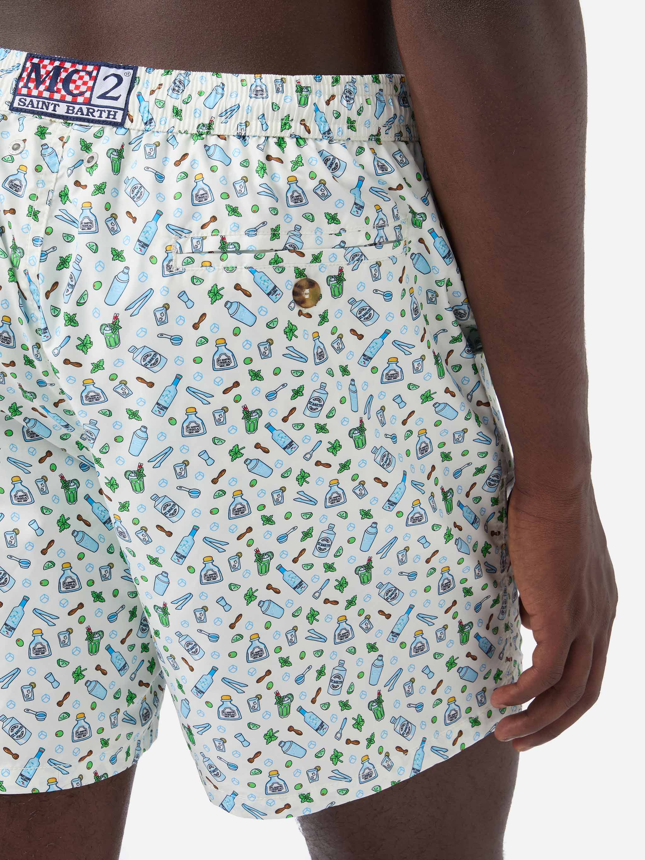 White Lighting Micro swim shorts with barman print - Image 6