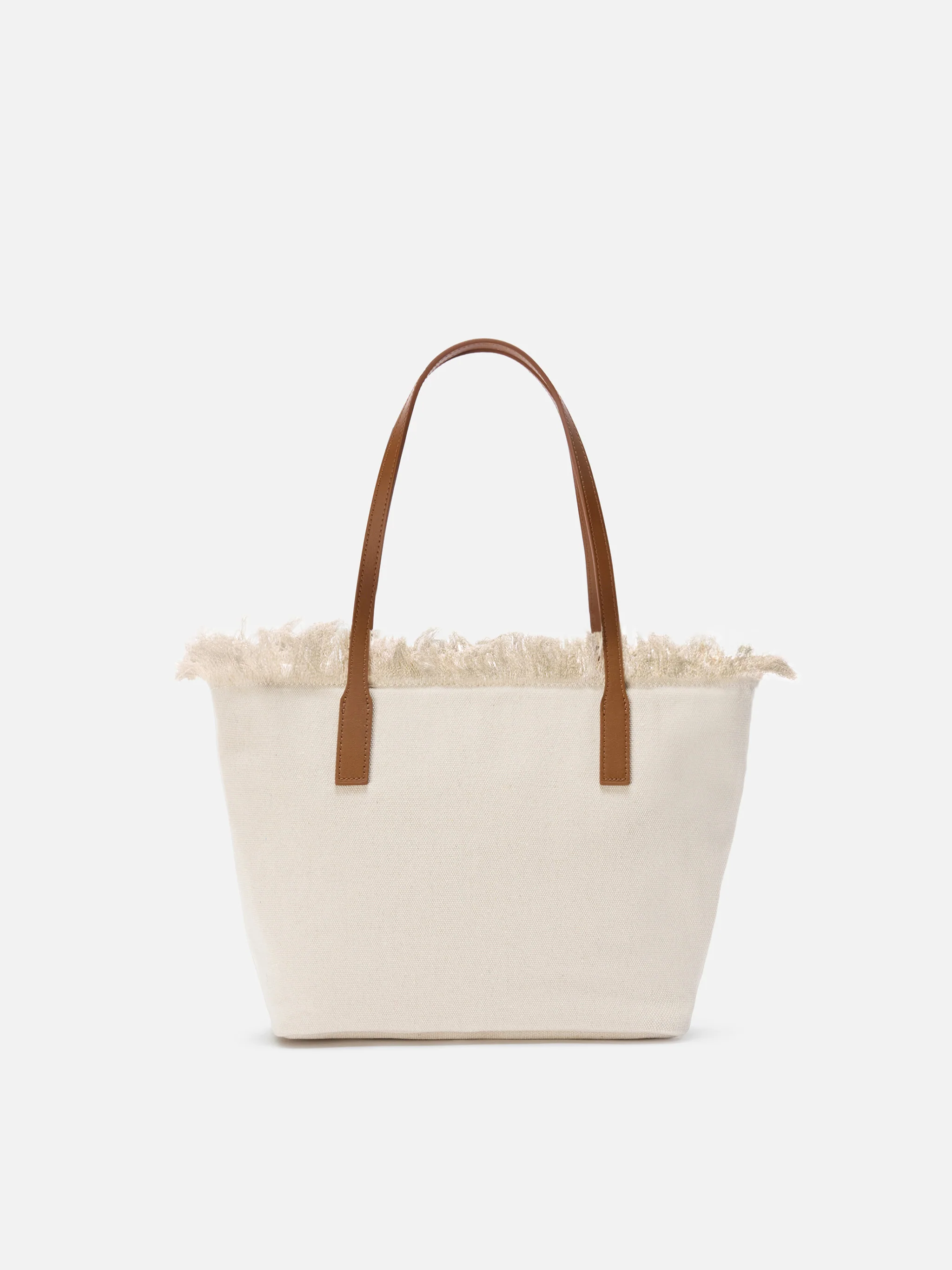 White medium City canvas shopper bag with fringes - Image 4
