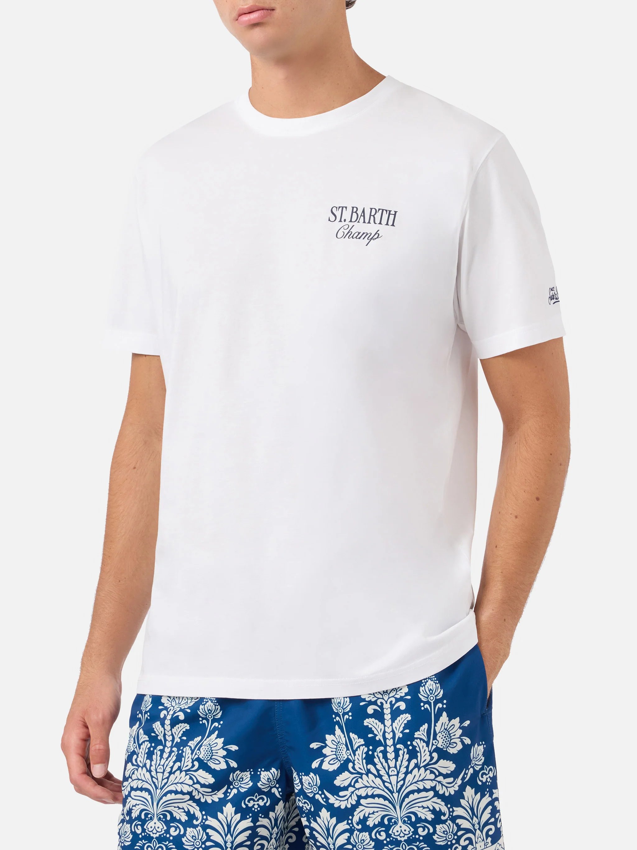 White Portland t-shirt with Après Tennis Champion illustration - Image 3