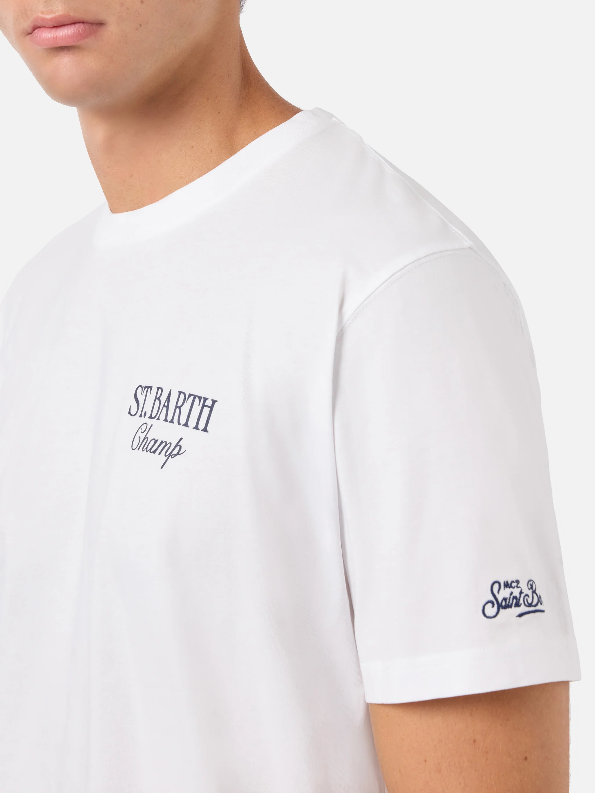 White Portland t-shirt with Après Tennis Champion illustration - Image 4