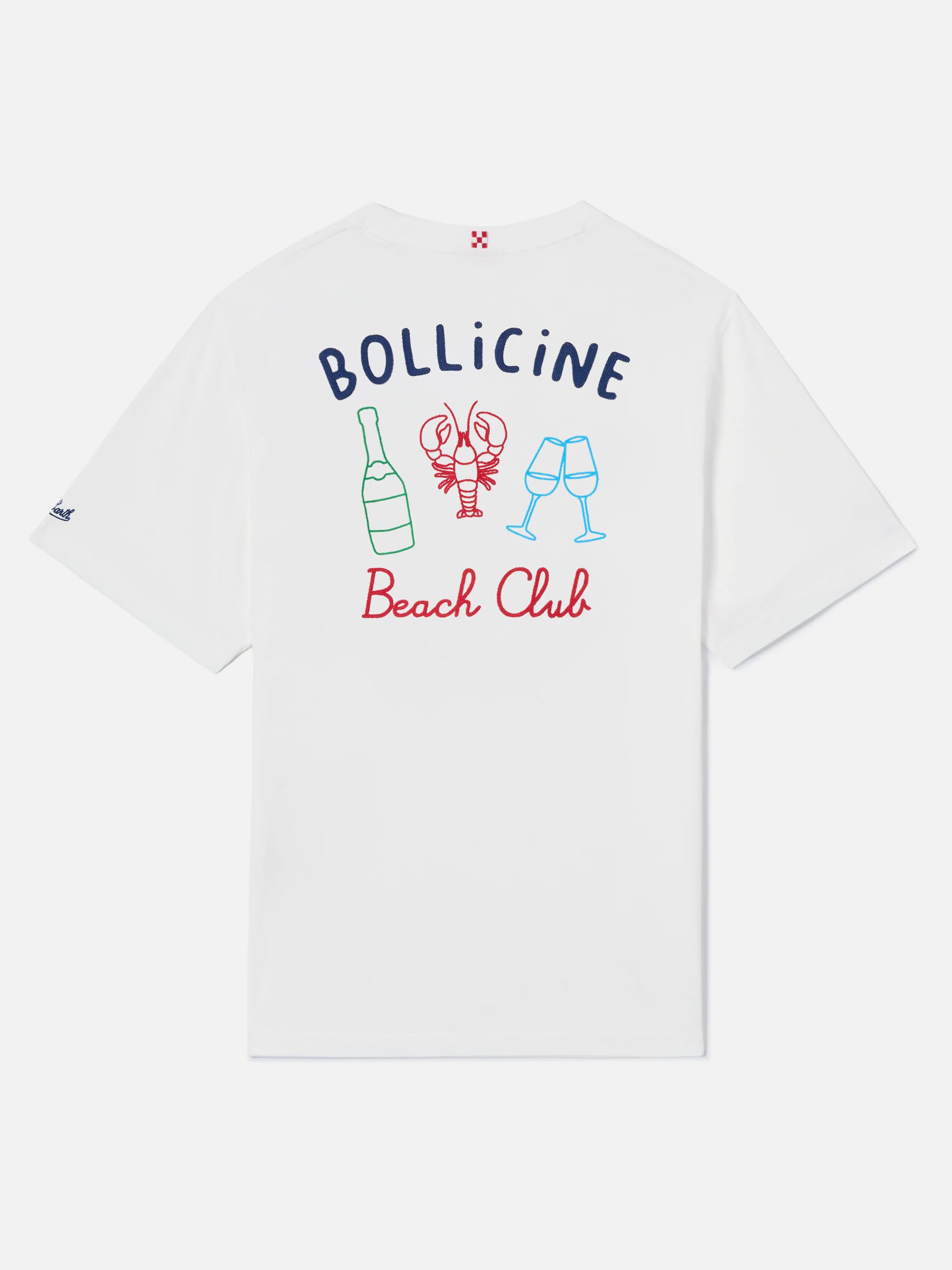White Portland t-shirt with Bollicine Beach Club embroidery