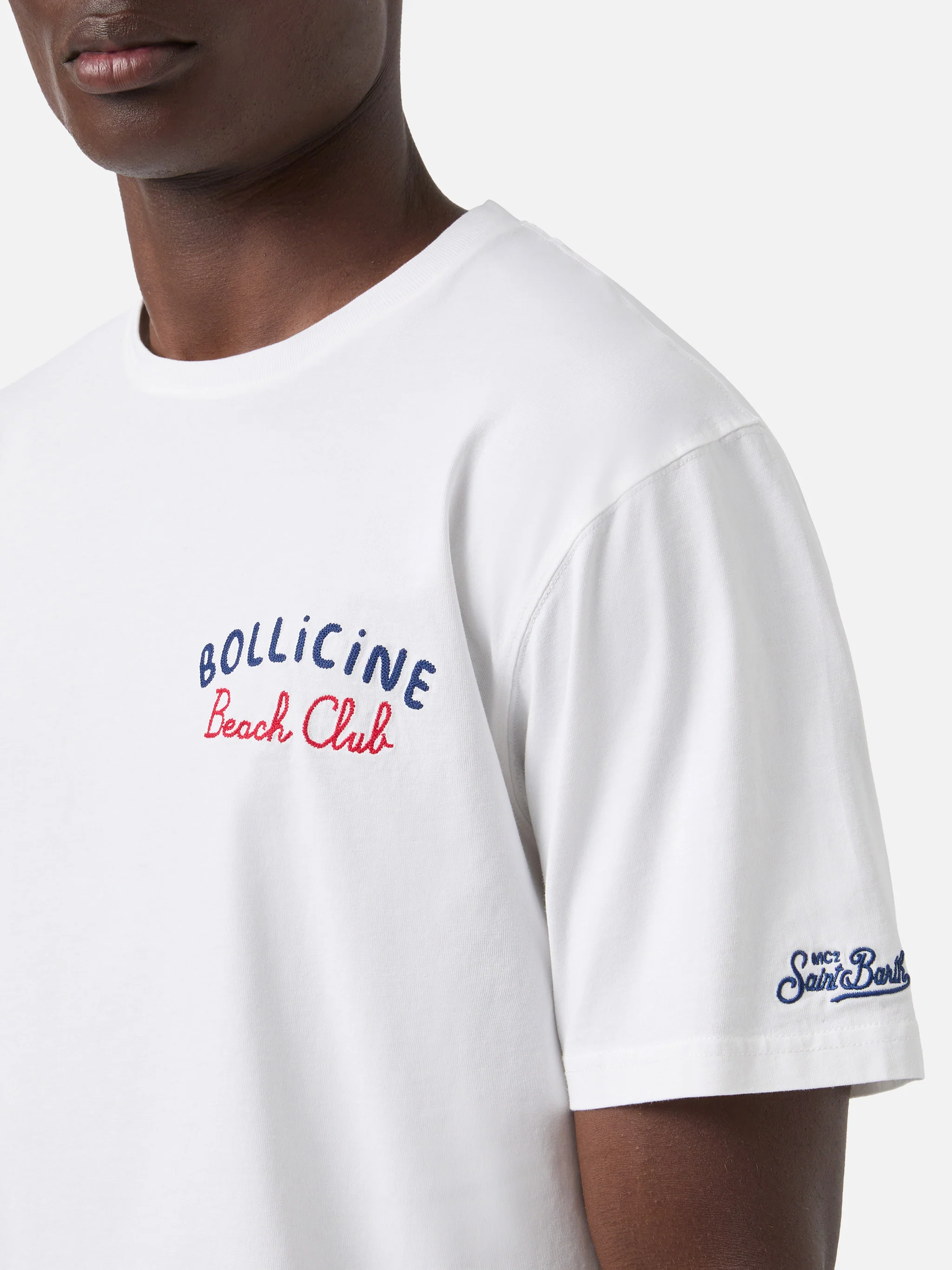 White Portland t-shirt with Bollicine Beach Club embroidery - Image 3