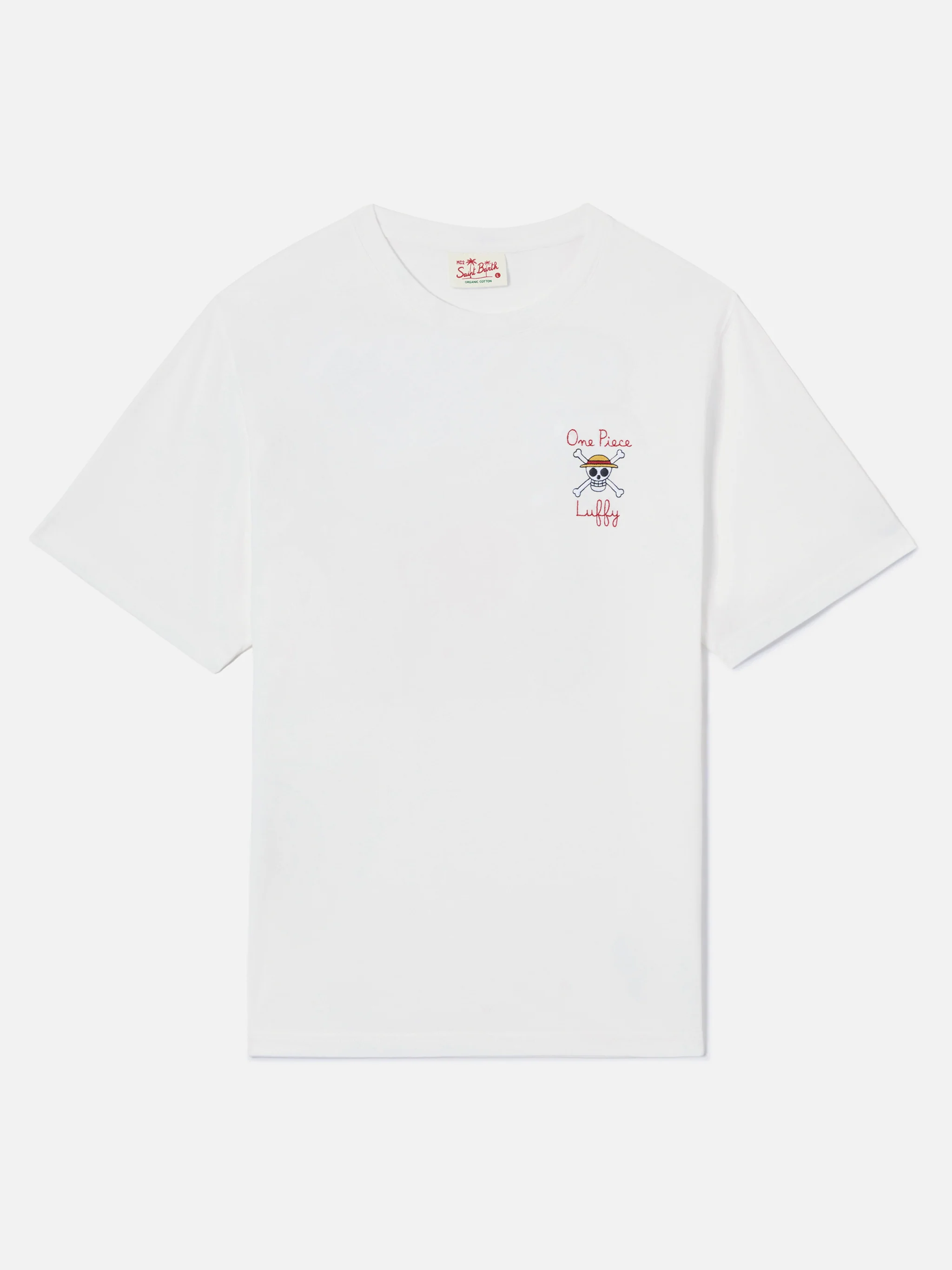 White Portland t-shirt with One Piece Luffy embroidery | Special Edition - Image 5