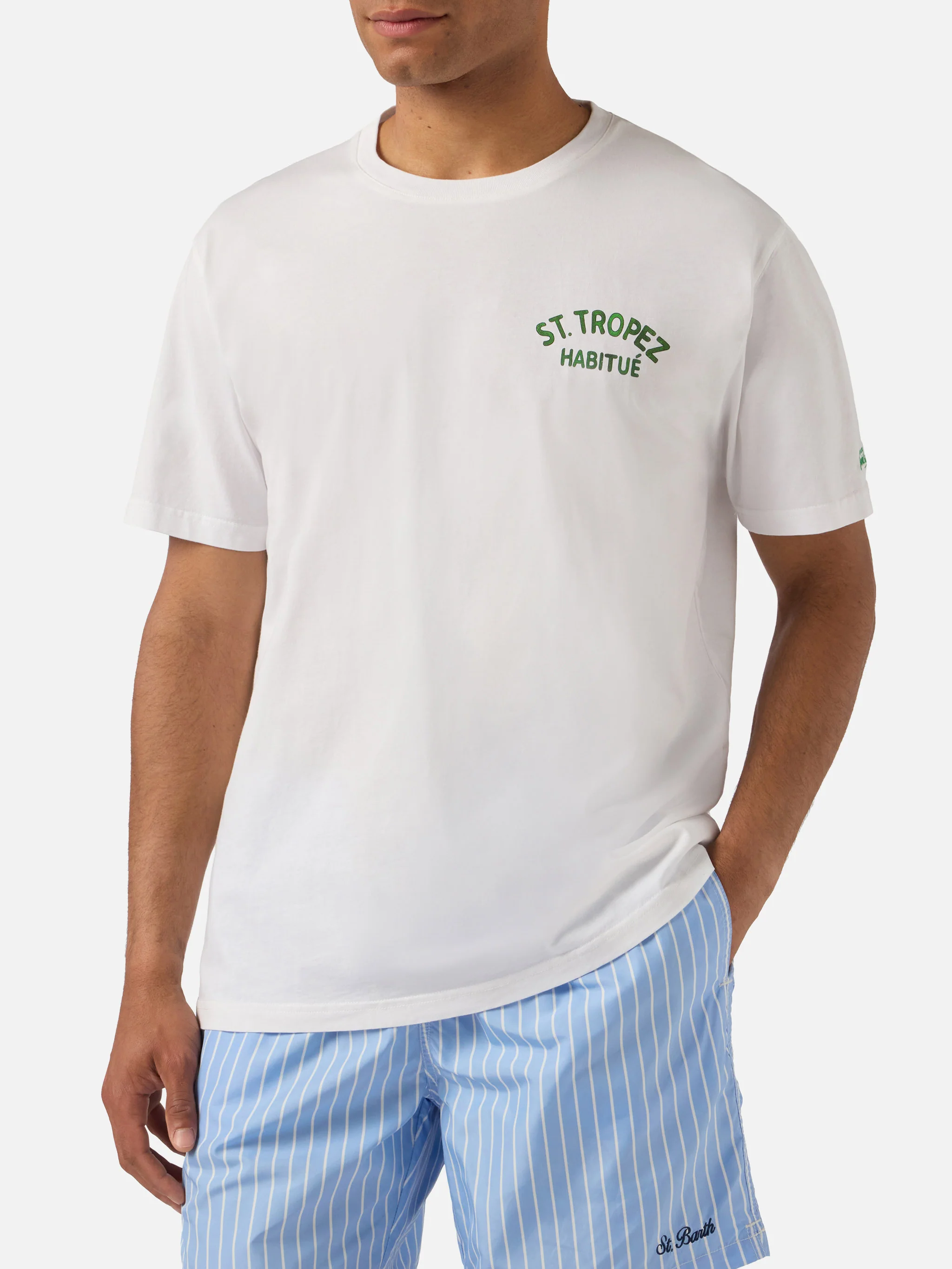 White Portland t-shirt with St. Tropez Habitué print | Special Edition - Image 2