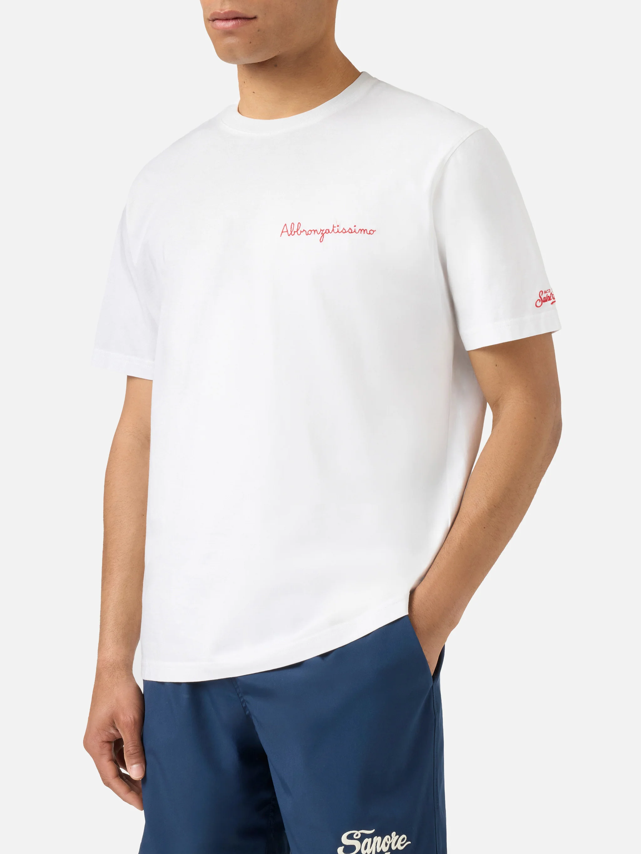 White Portofino T-shirt with Abbronzatissimo embroidery - Image 2