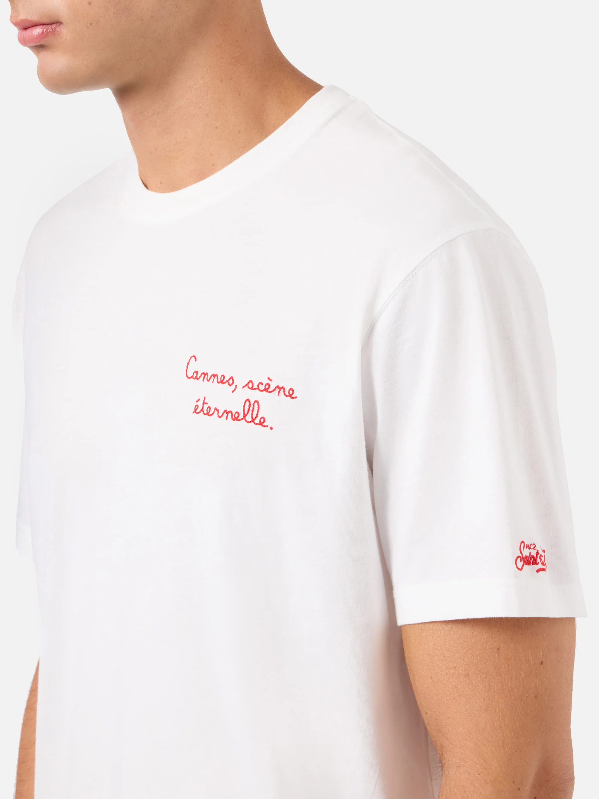 White Portofino T-shirt with AS Cannes Cannes scène éternelle embroidery | AS CANNES SPECIAL EDITION - Image 3