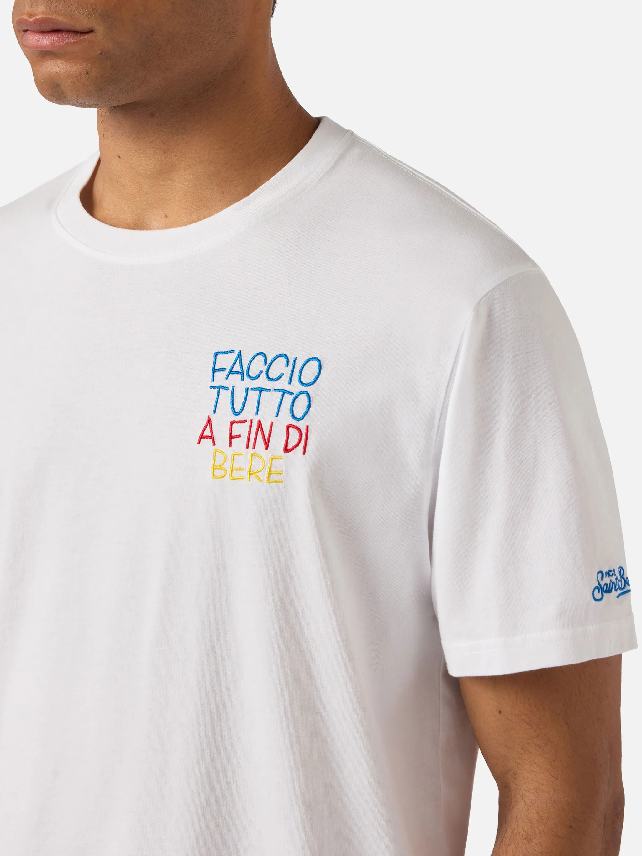 White Portofino T-shirt with Faccio Tutto A Fin Di Bere embroidery | Special Edition - Image 2