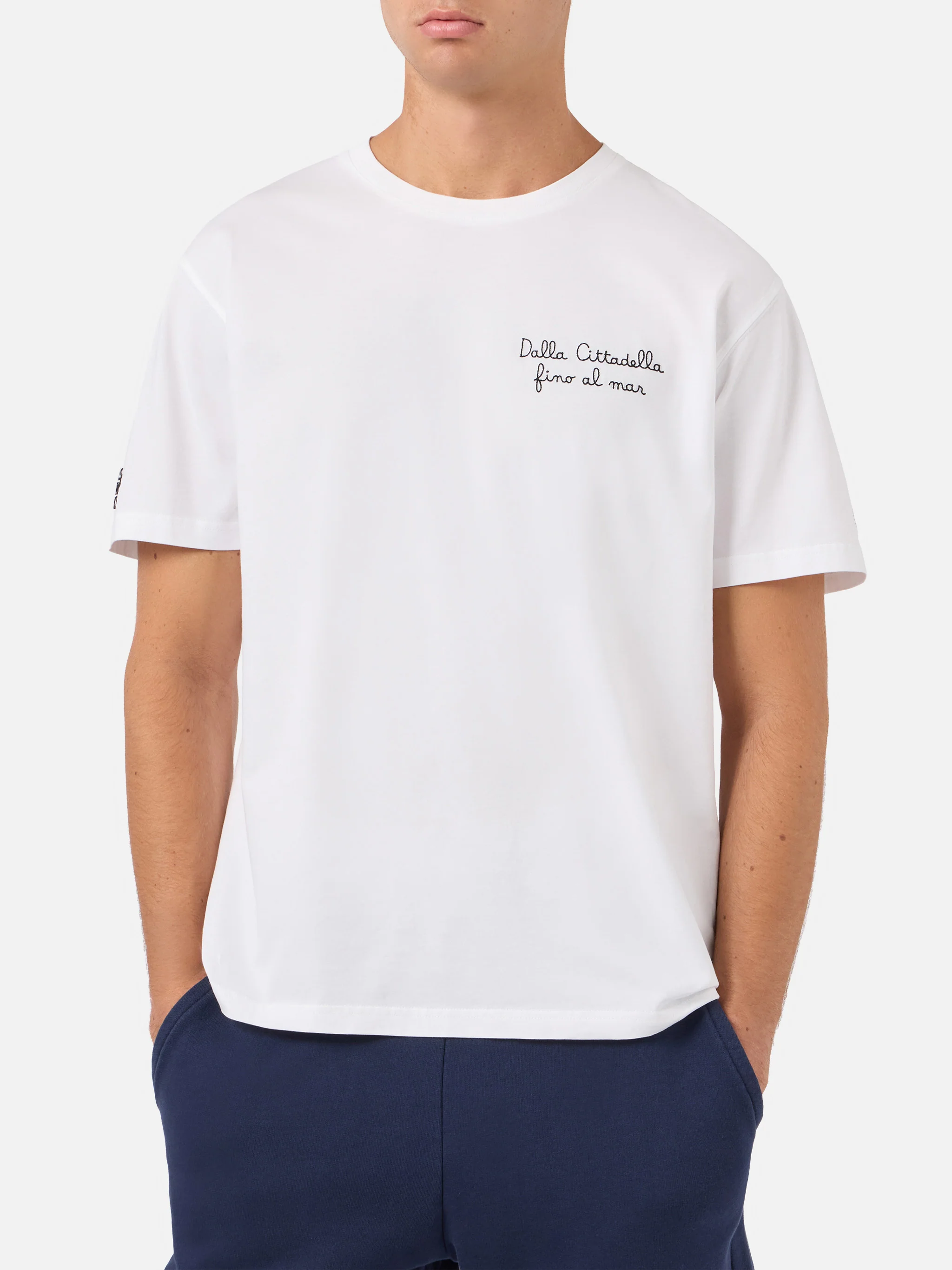White Portofino T-shirt with Pisa SC Dalla Cittadella fino al mar embroidery | PISA SC SPECIAL EDITION - Image 2
