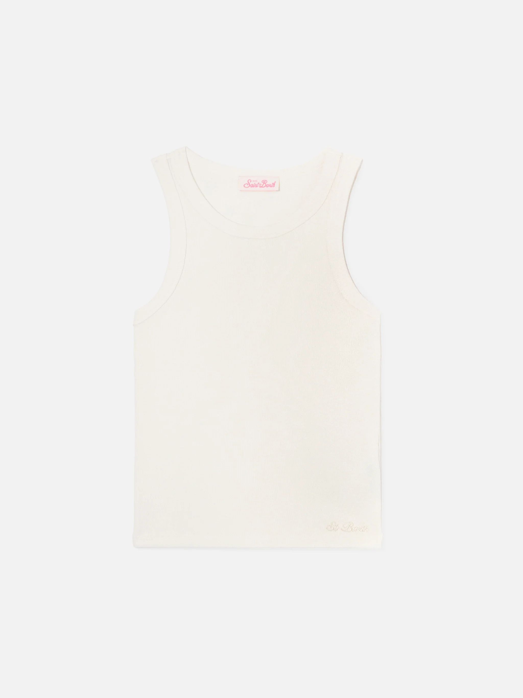 White ribbed Ada tank top with embroidery