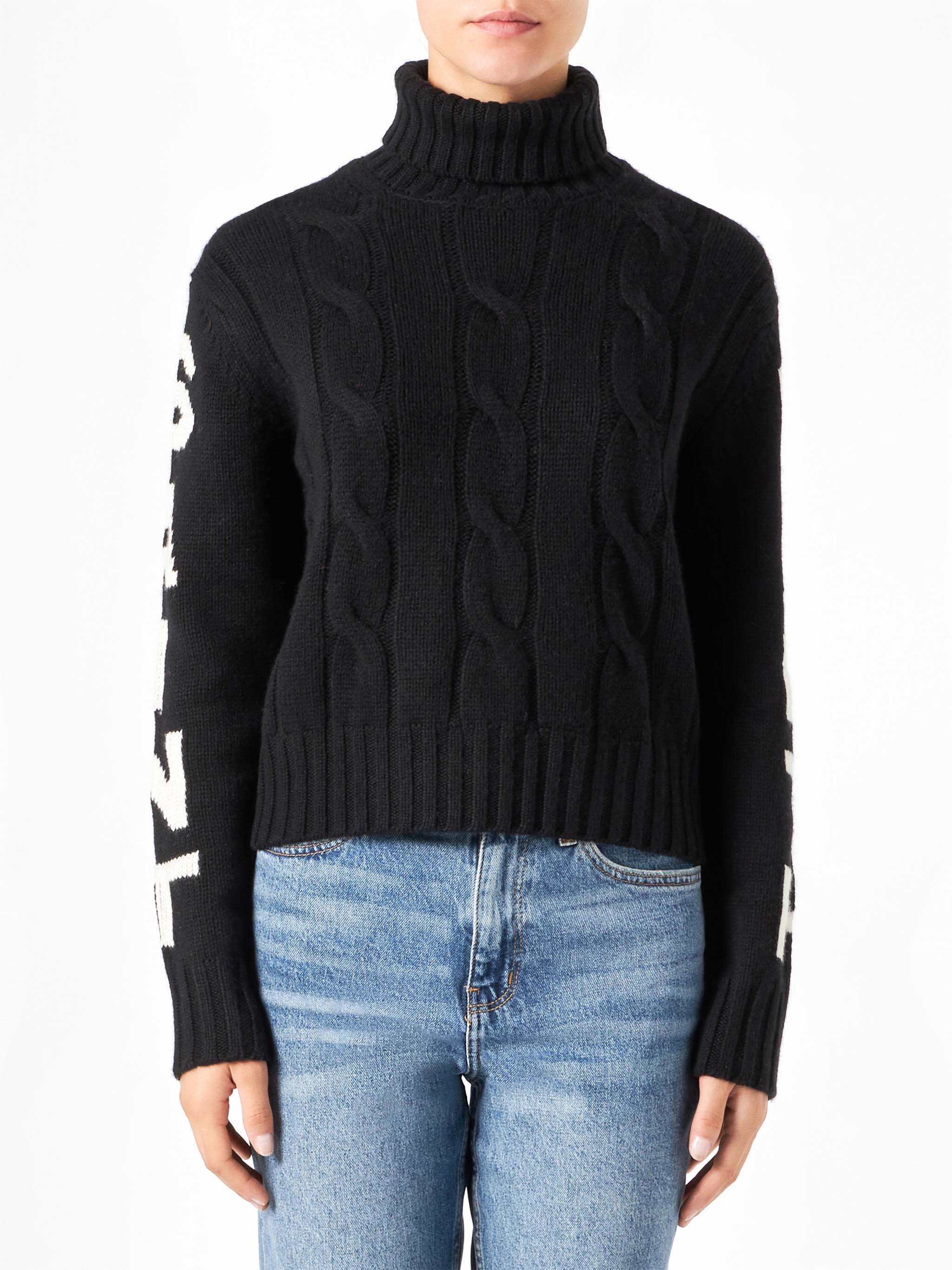 Adler black braided turtleneck sweater with Saint Barth jacquard
