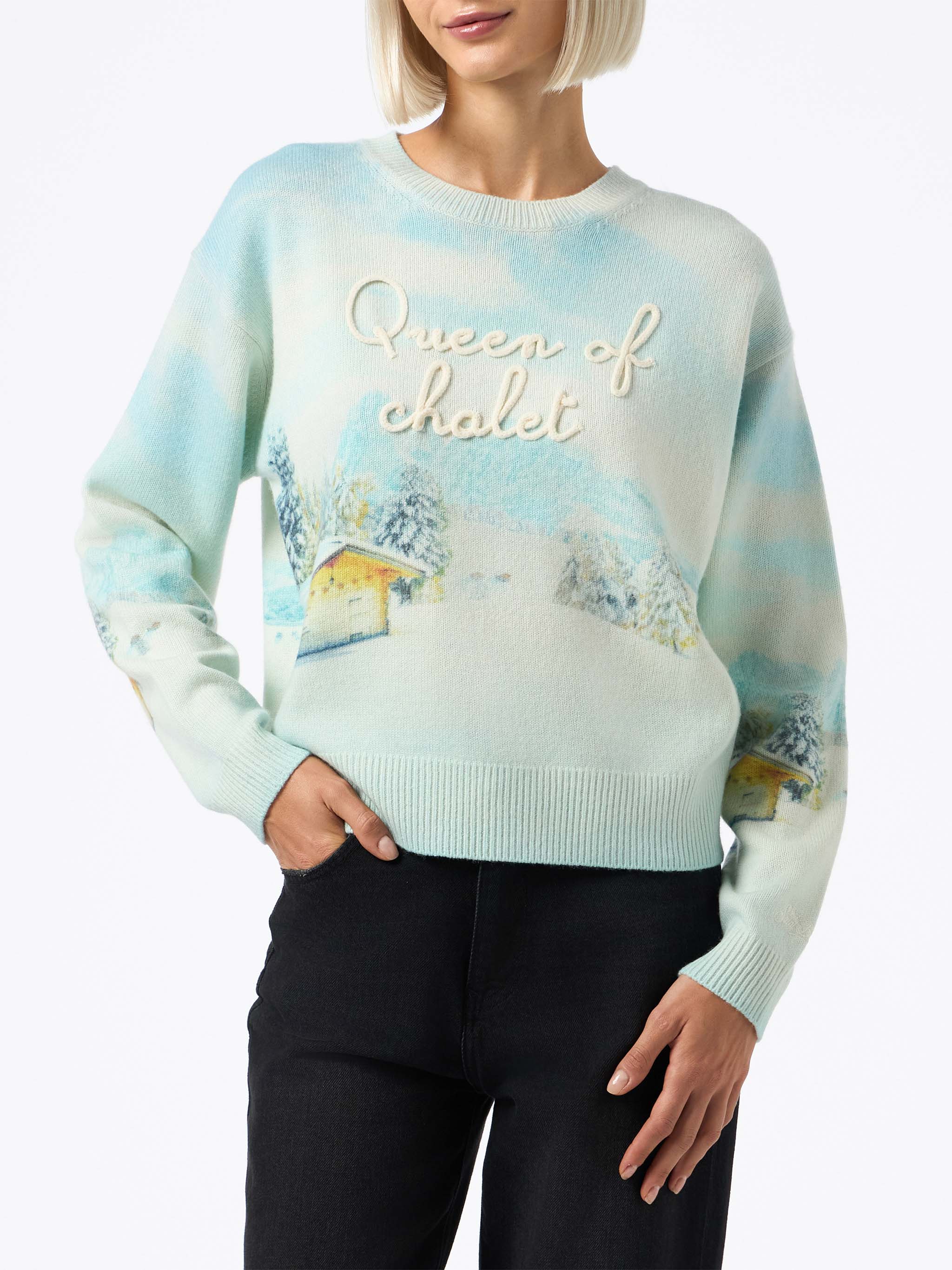 Louise cashmere blend sweater with chalet print and embroidery