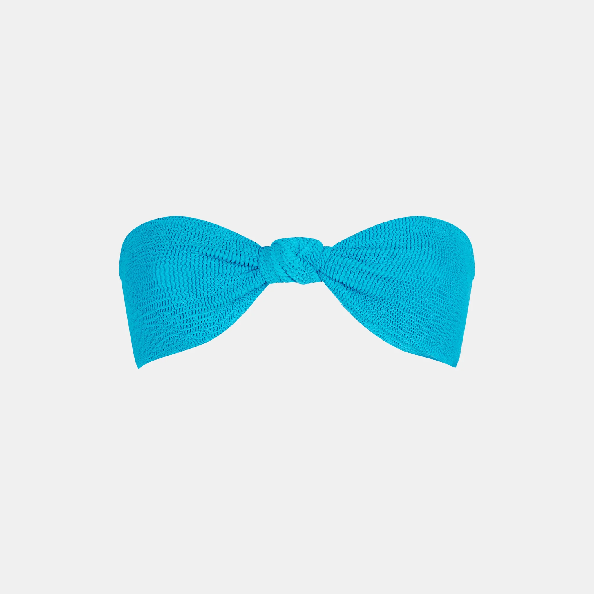 Annice dusty blue crinkle bandeau bikini top with knot