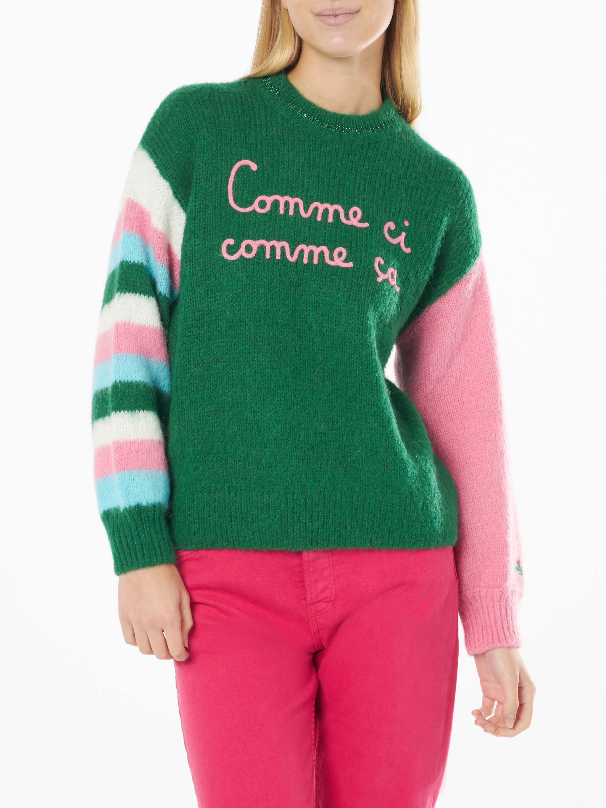 Green Danya Soft boxy sweater with embroidery