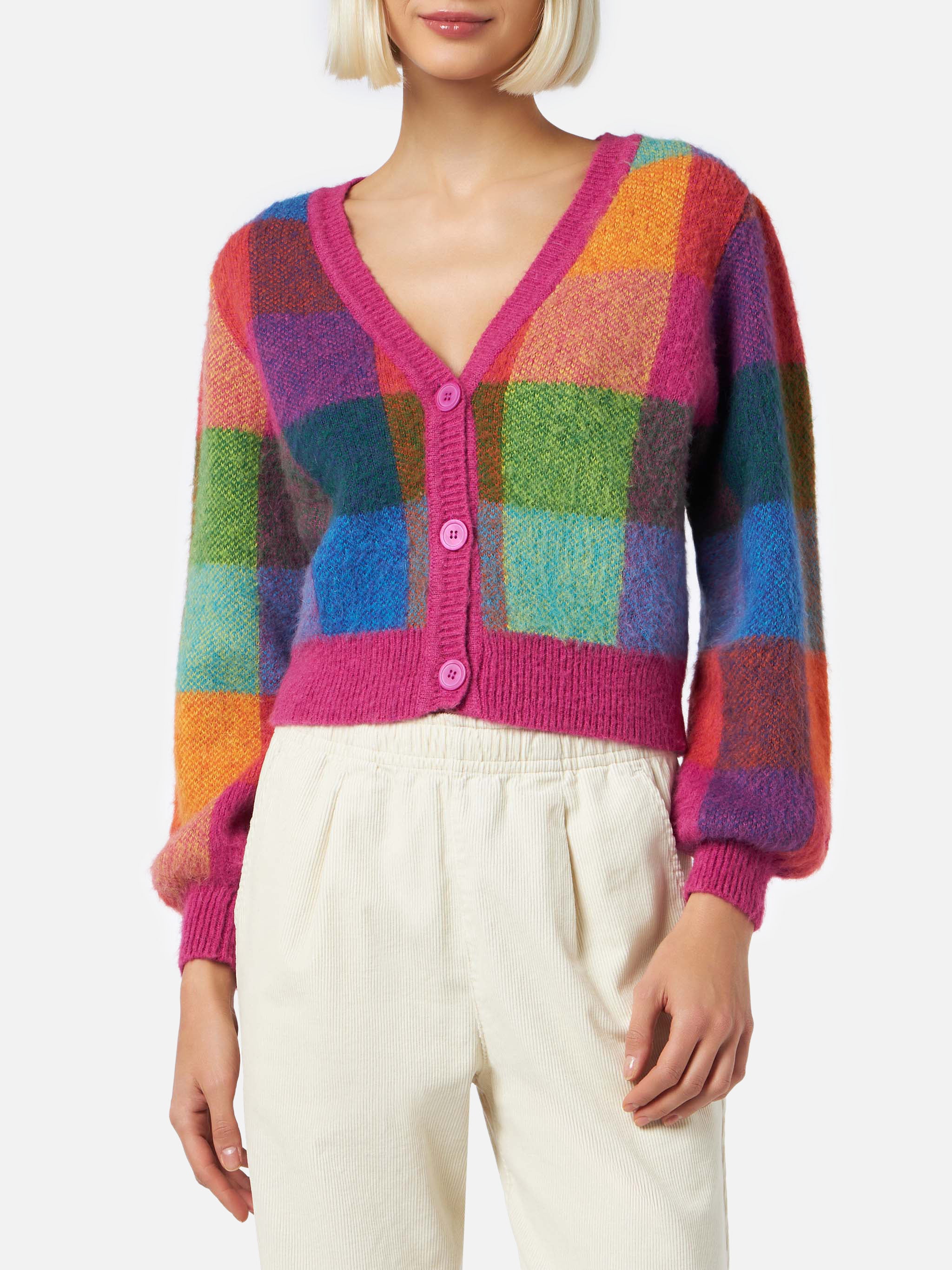 Lyza Soft cropped cardigan with check pattern