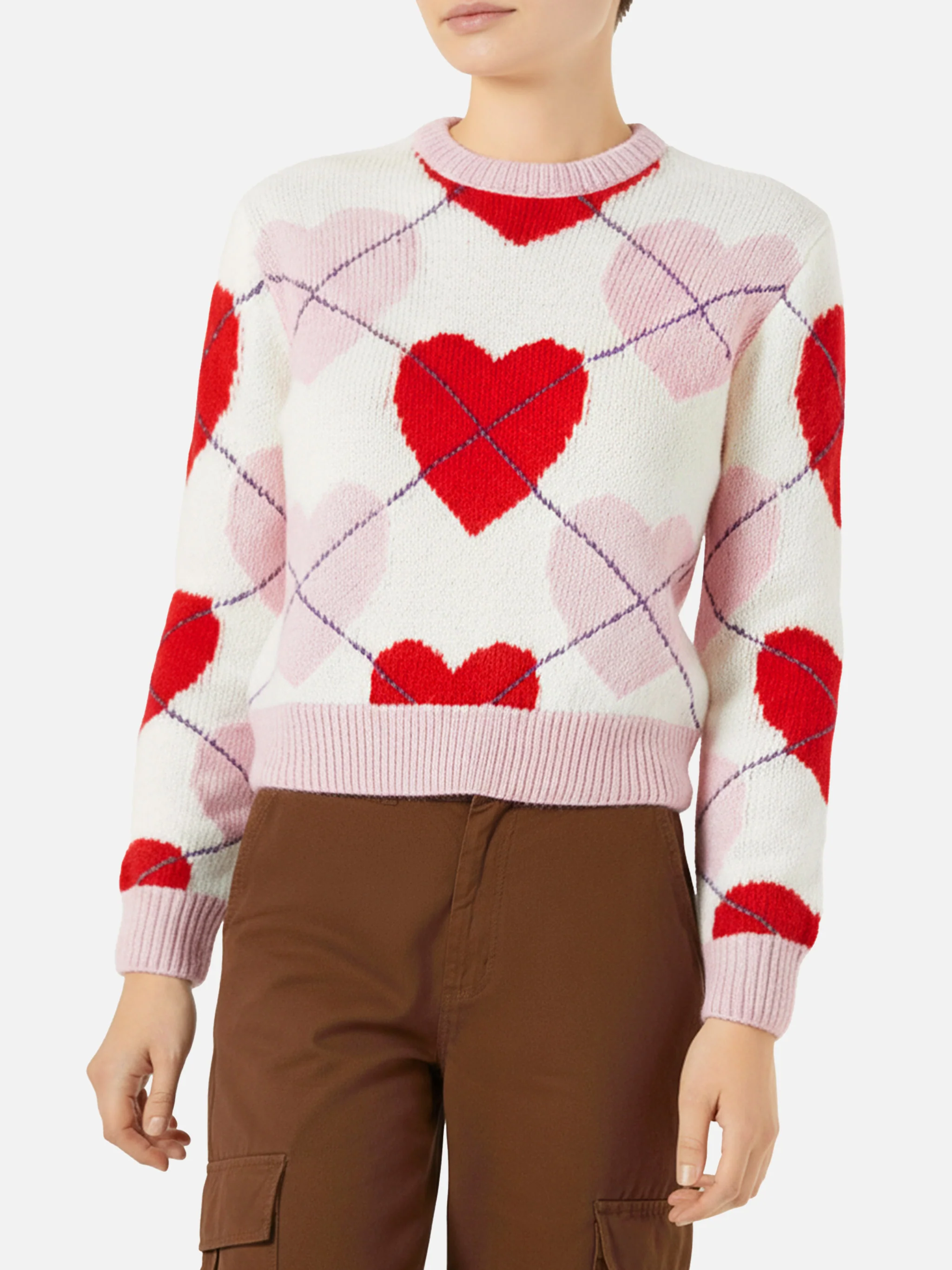 New Queen Crop Soft argyle heart sweater