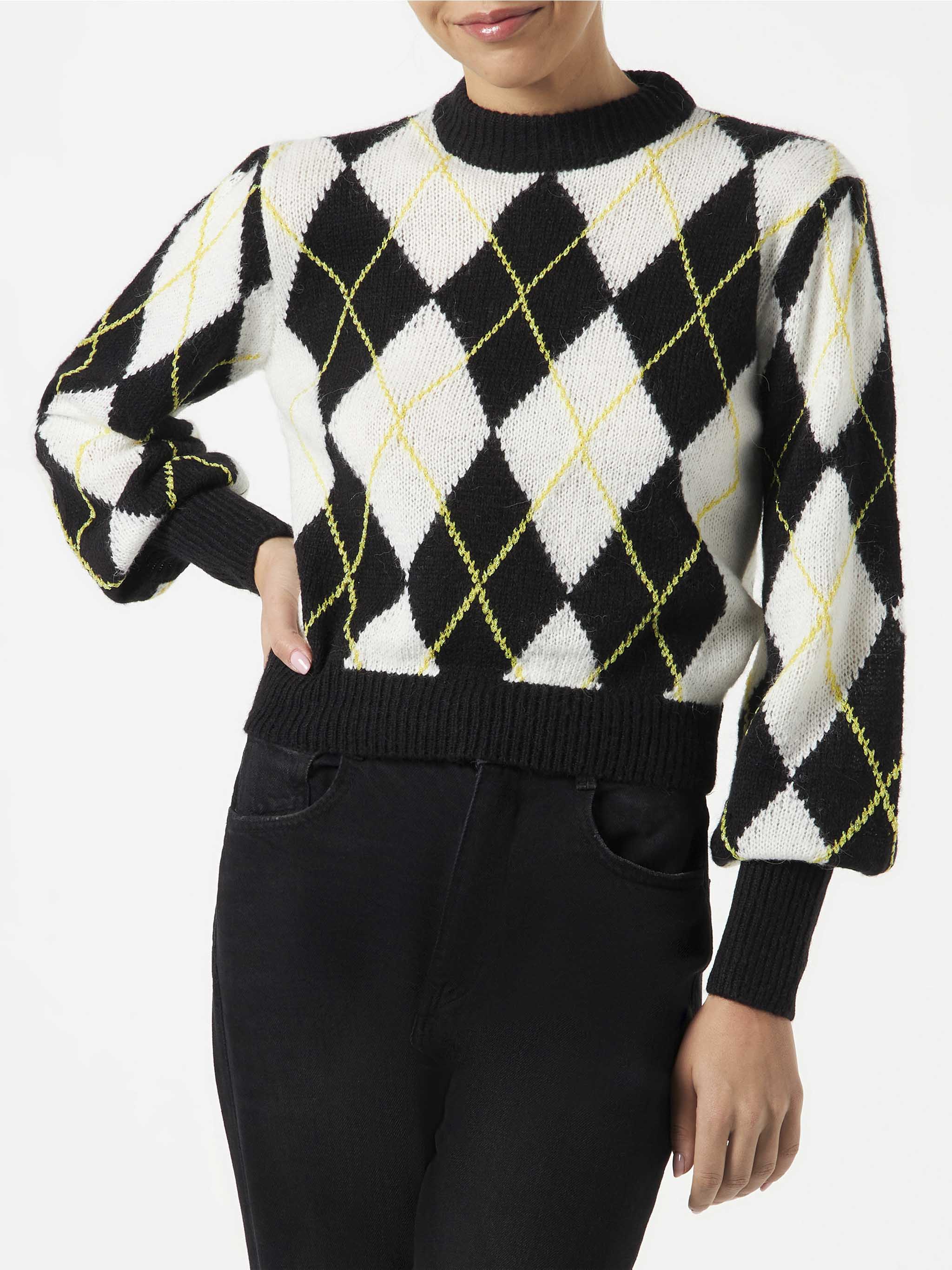 White and grey Bloom Soft argyle sweater