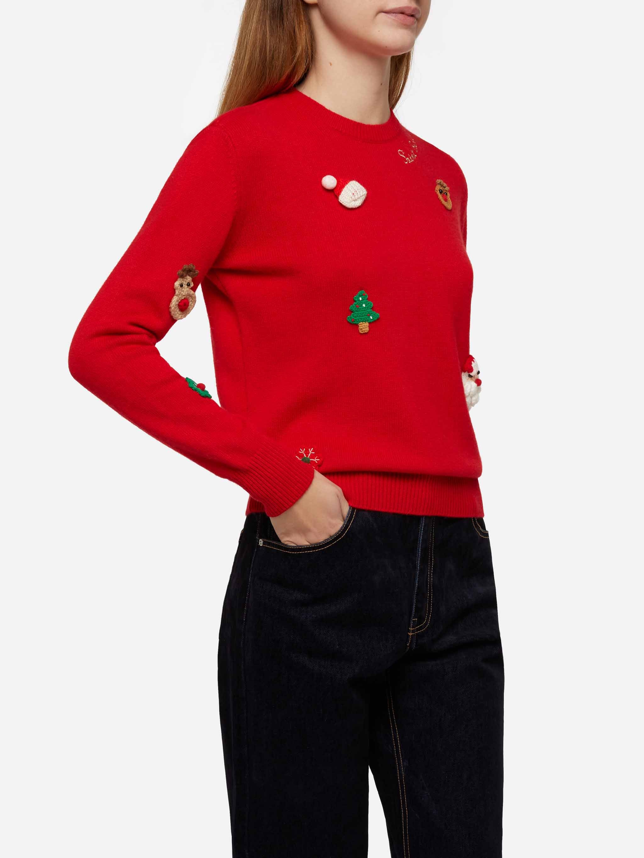 Maglia New Queen brushed rossa con patch natalizie